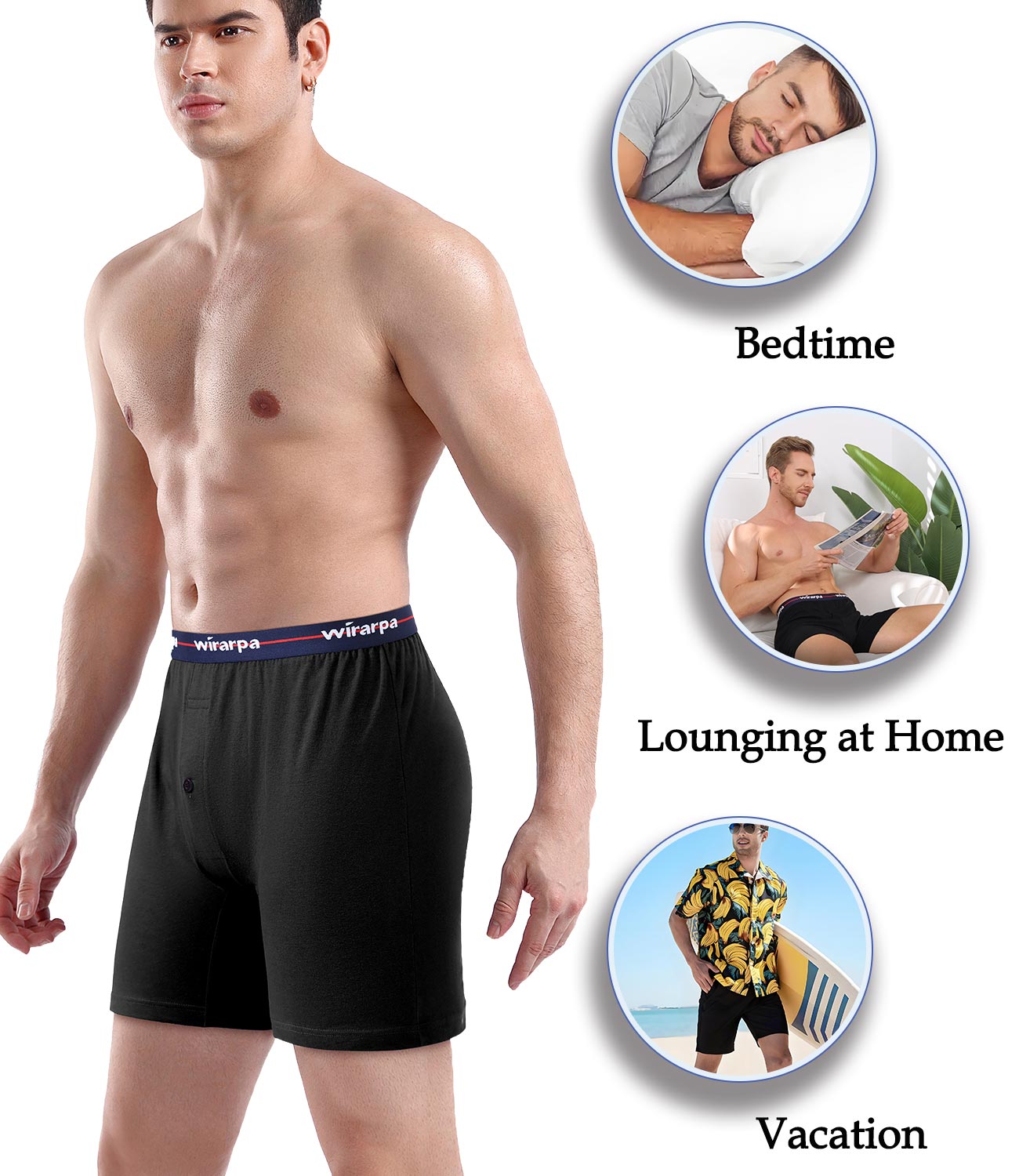 wirarpa Men's Boxer Shorts 100 Cotton Boxers Underwear Loose Fit Button Fly 4 Pack