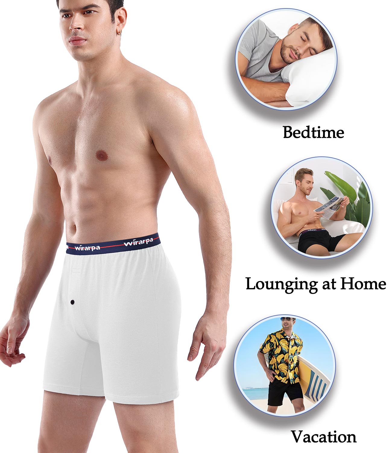 wirarpa Men's Boxer Shorts 100 Cotton Boxers Underwear Loose Fit Button Fly 4 Pack