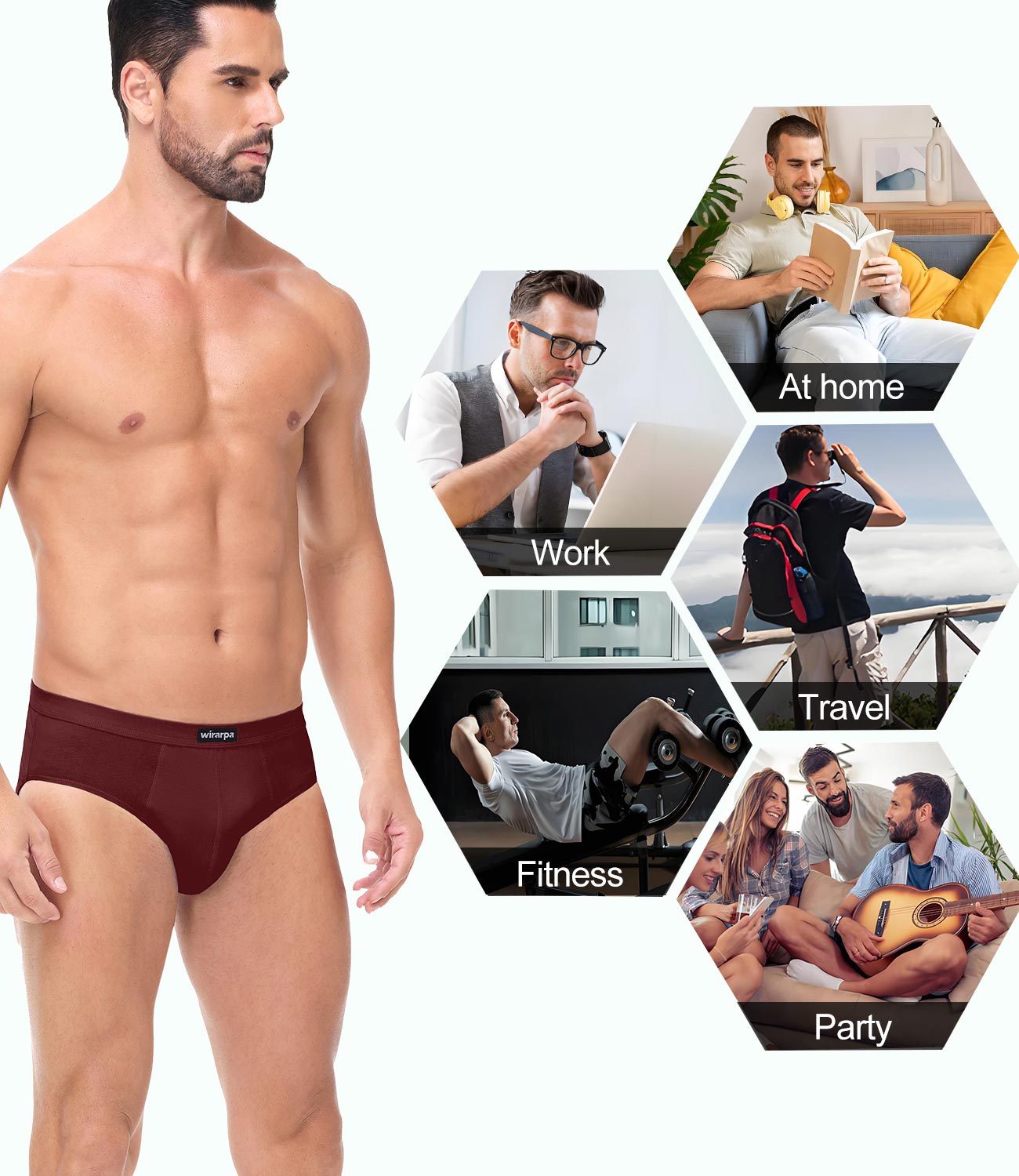 wirarpa Men's Underwear Cotton Stretch Briefs Covered Waistband Underpants No Fly 4 Pack