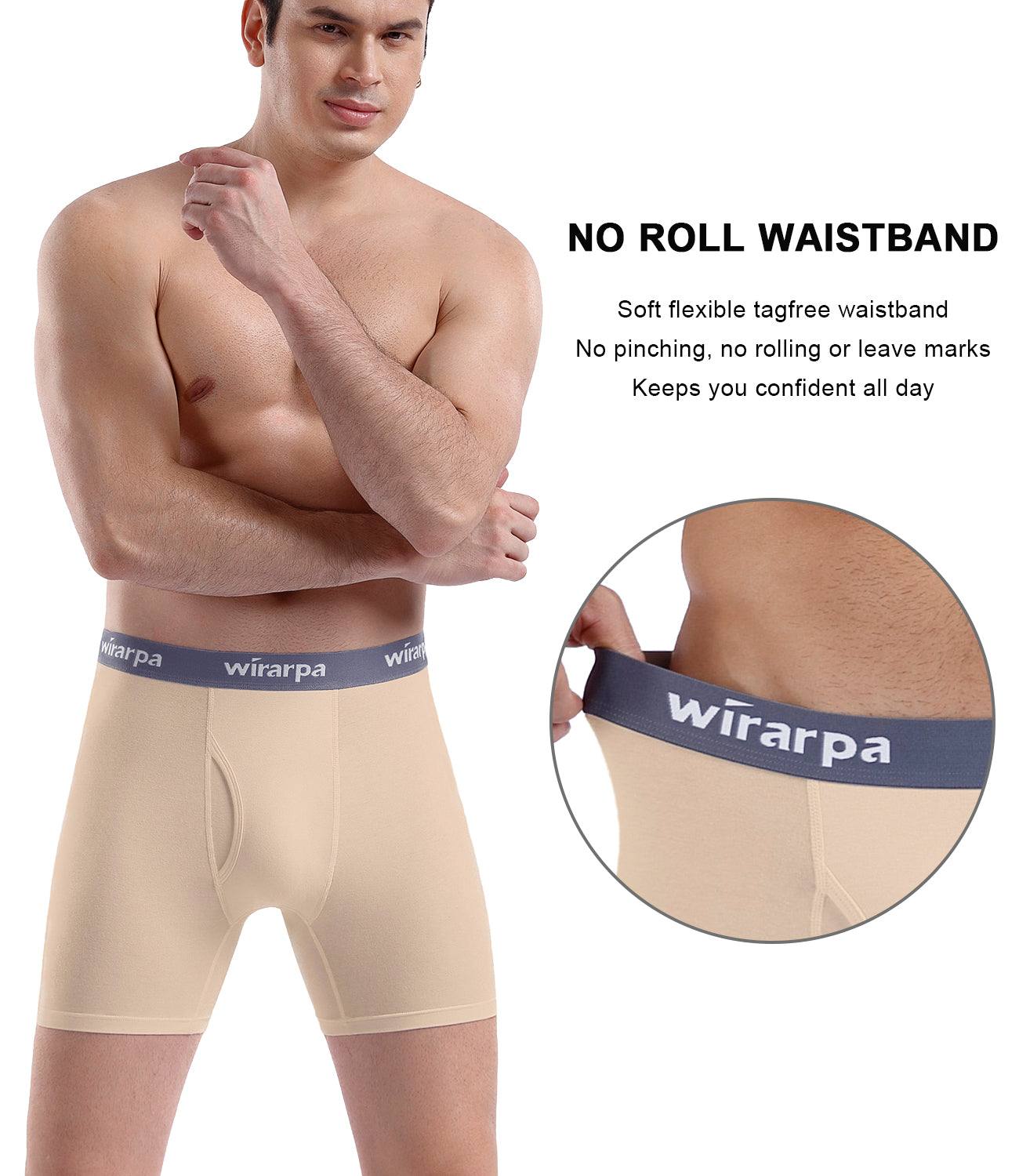 wirarpa Men's Cotton Boxer Briefs Underwear Regular Leg 4 Pack