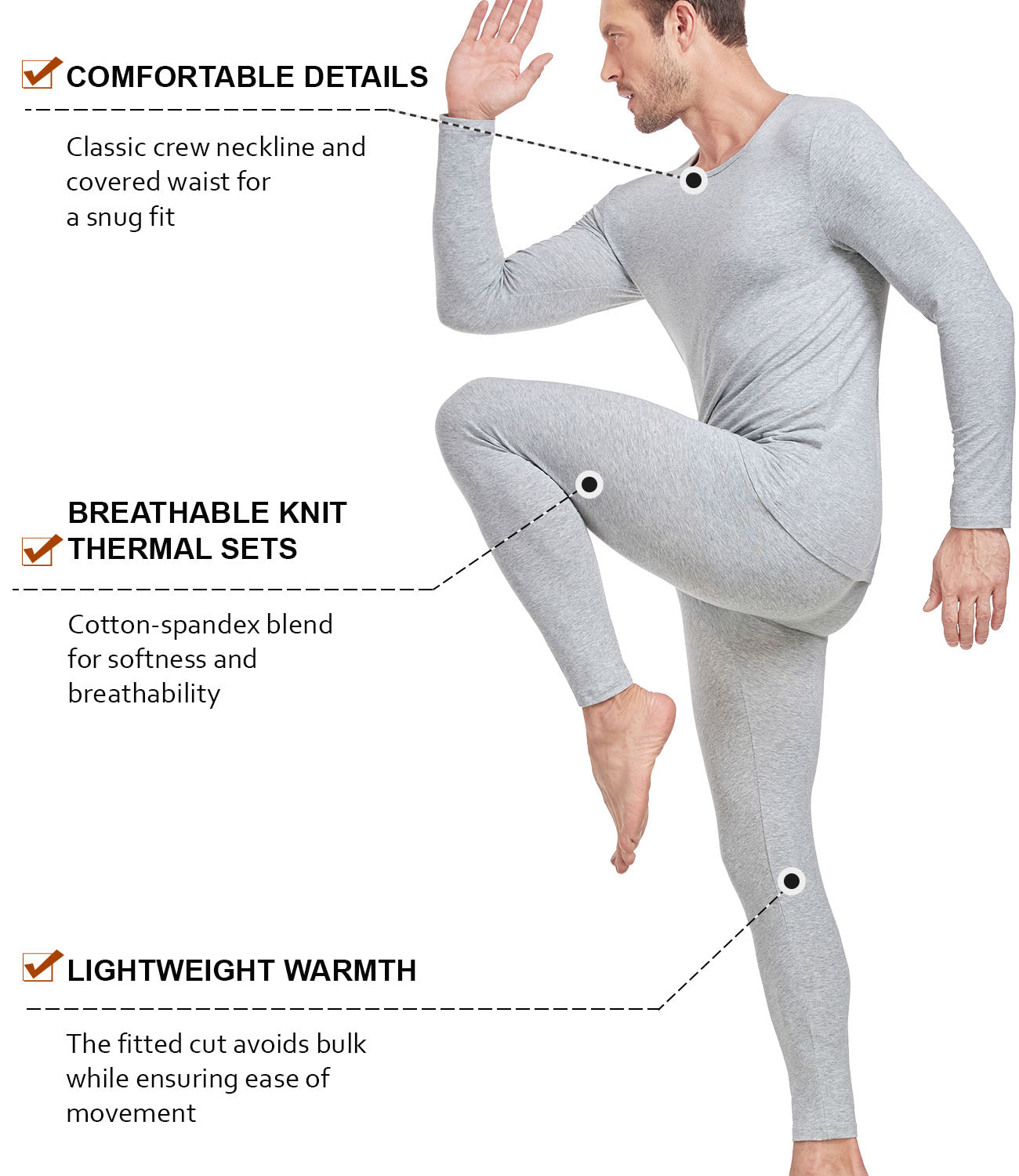 wirarpa Men's Cotton Base Layer Thermal Underwear Long Johns Long Sleeve Top and Bottom Set