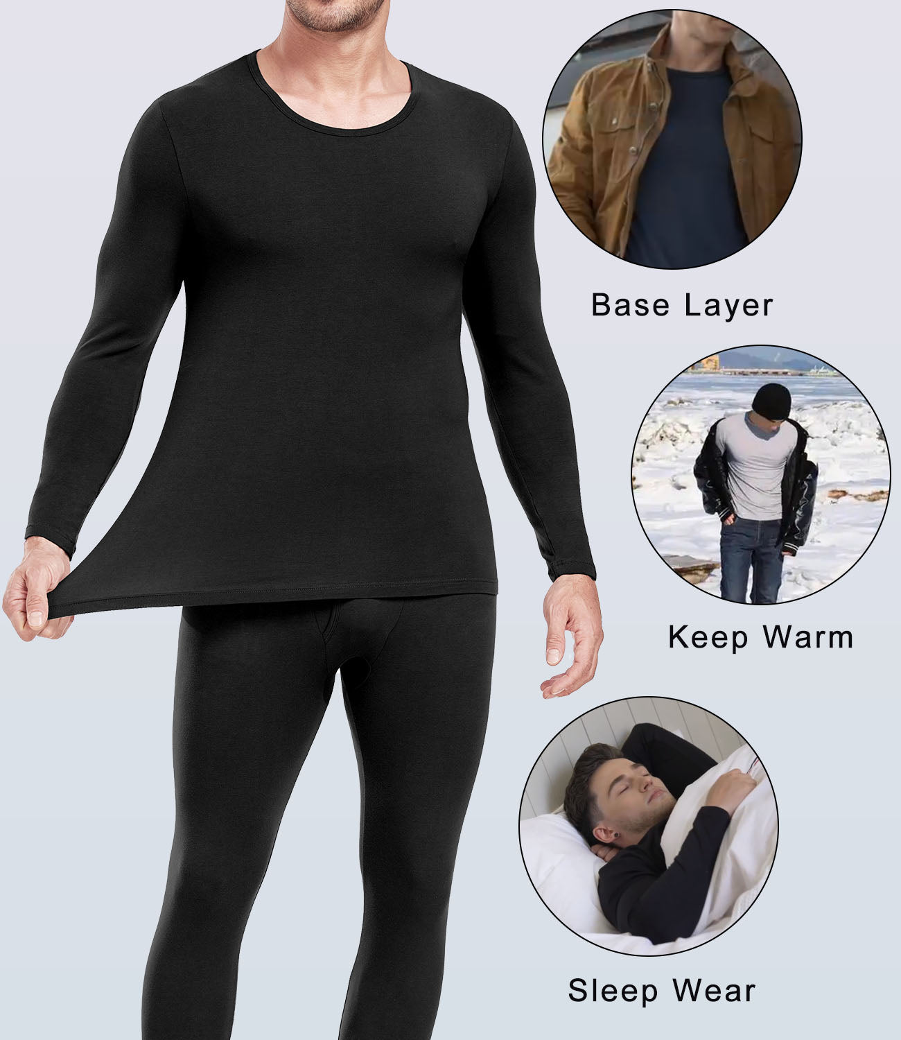 wirarpa Men's Cotton Base Layer Thermal Underwear Long Johns Long Sleeve Top and Bottom Set