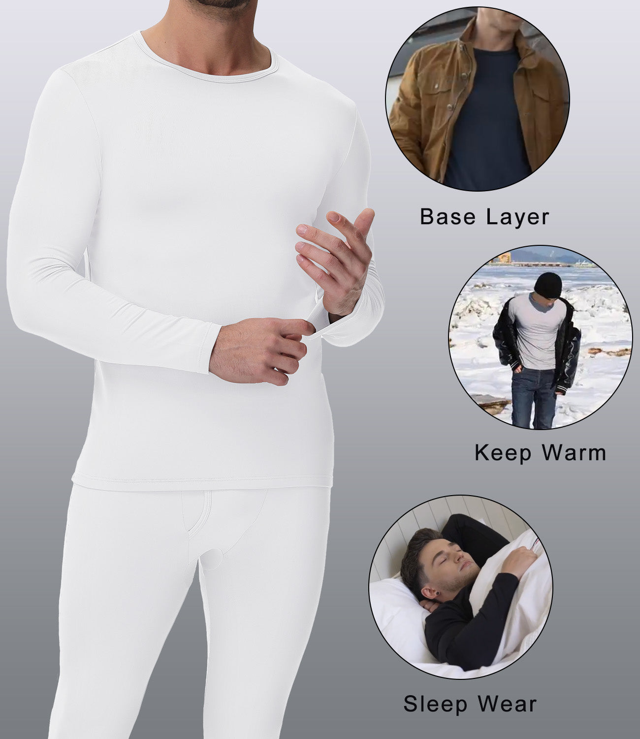 wirarpa Men's Cotton Base Layer Thermal Underwear Long Johns Long Sleeve Top and Bottom Set