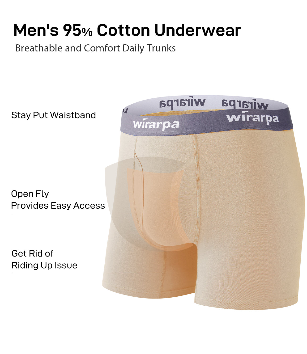 wirarpa Men's Cotton Boxer Briefs Underwear Regular Leg 4 Pack