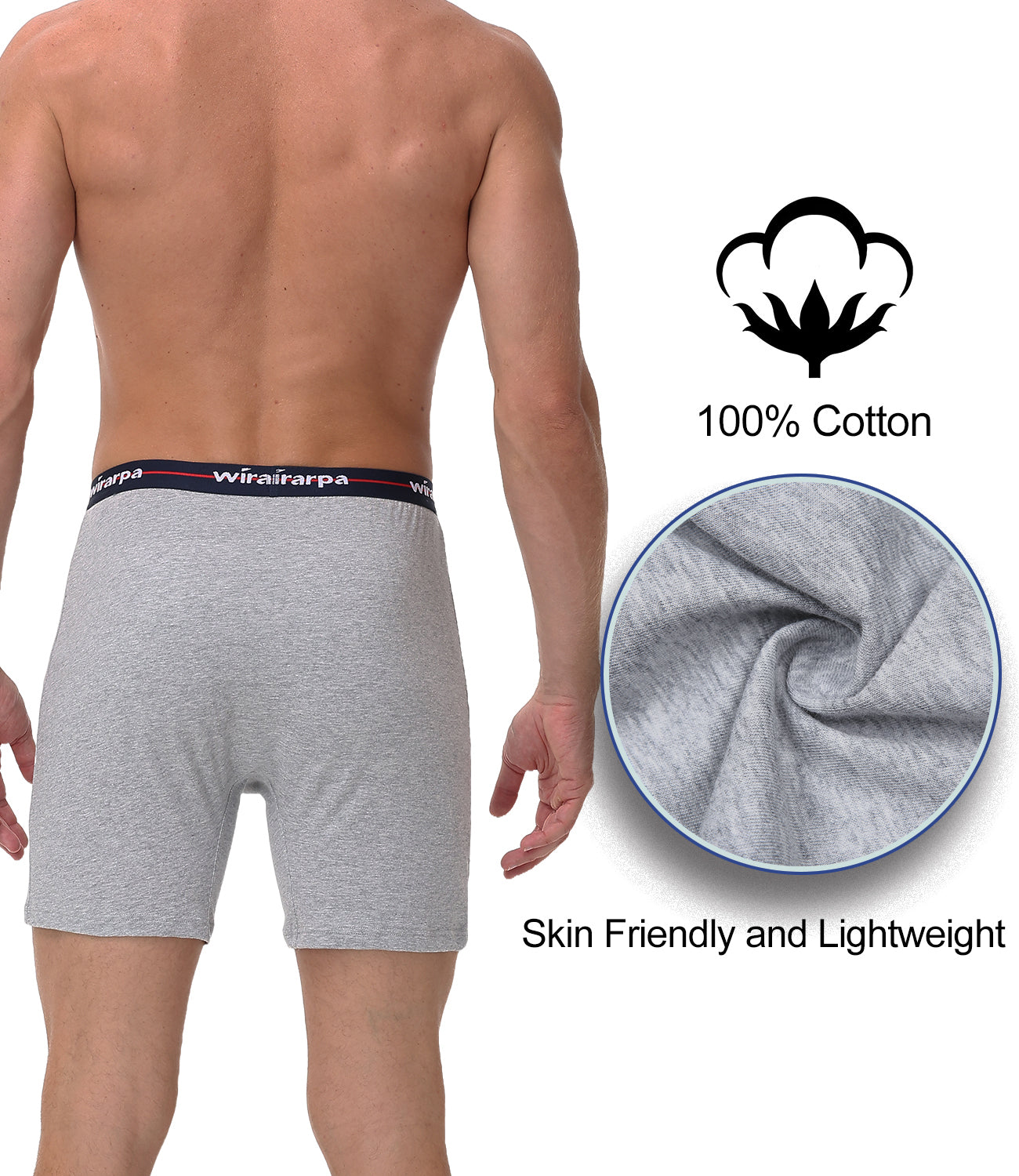 wirarpa Men's Boxer Shorts 100 Cotton Boxers Underwear Loose Fit Button Fly 4 Pack