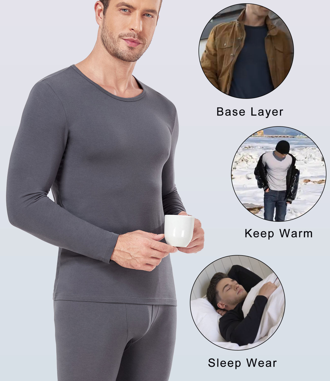 wirarpa Men's Cotton Base Layer Thermal Underwear Long Johns Long Sleeve Top and Bottom Set