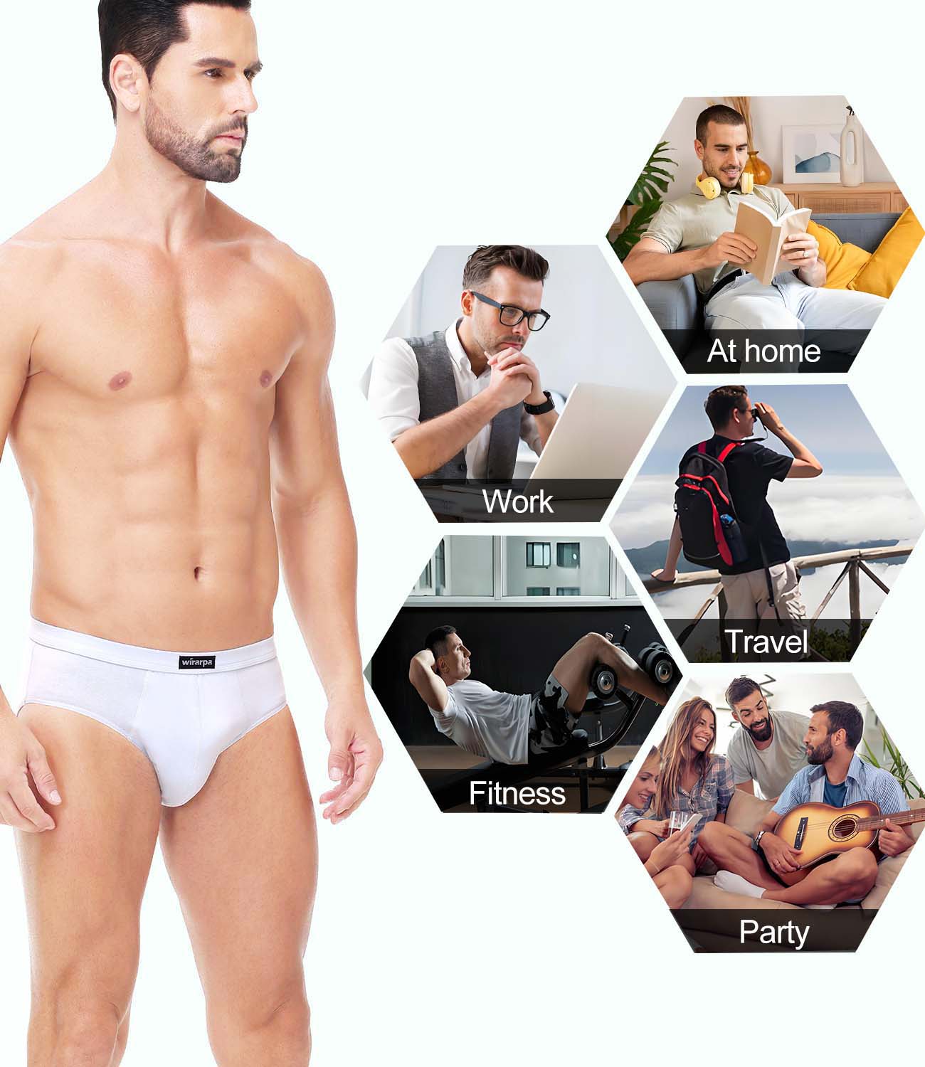 wirarpa Men's Underwear Cotton Stretch Briefs Covered Waistband Underpants No Fly 4 Pack