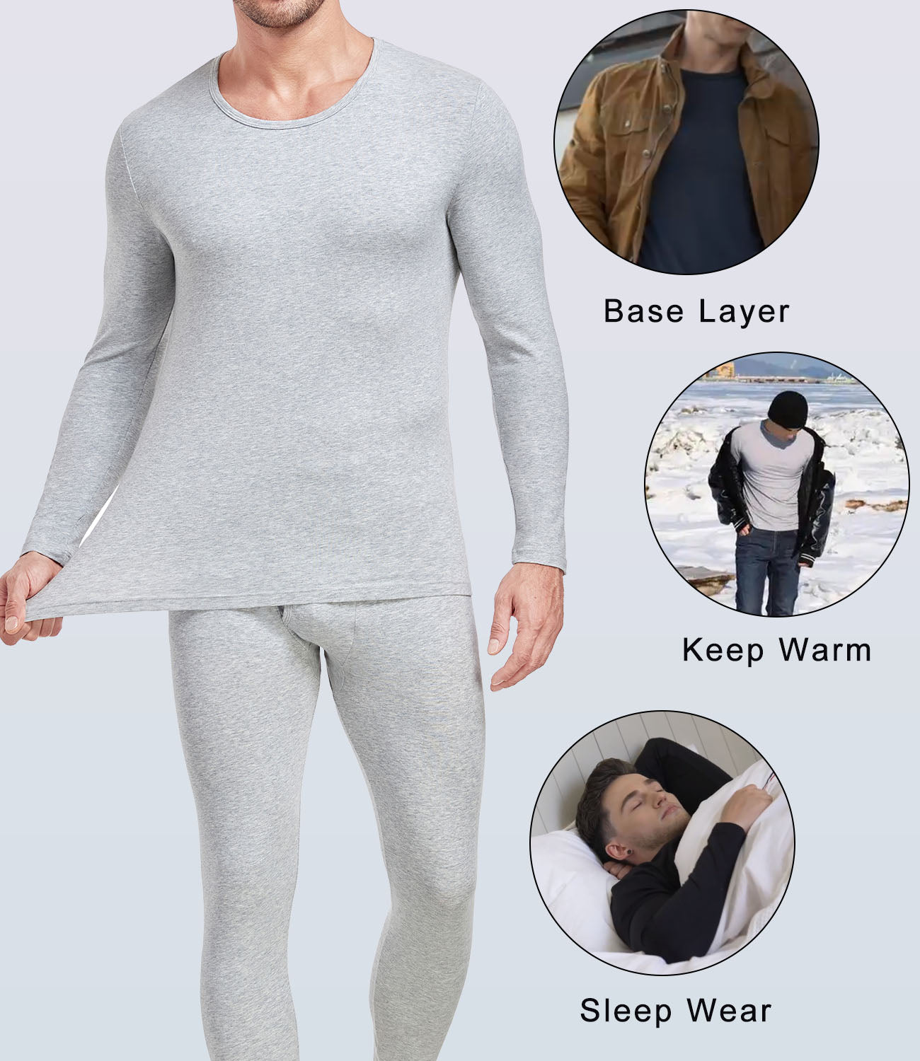 wirarpa Men's Cotton Base Layer Thermal Underwear Long Johns Long Sleeve Top and Bottom Set