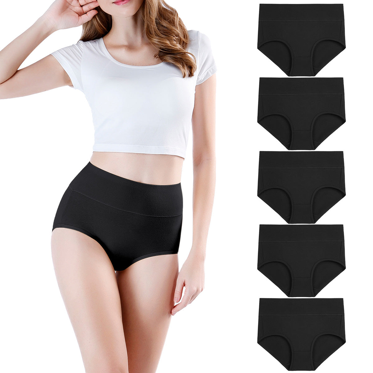 wirarpa Women’s Super High Waisted Cotton Briefs Underwear 5 Pack