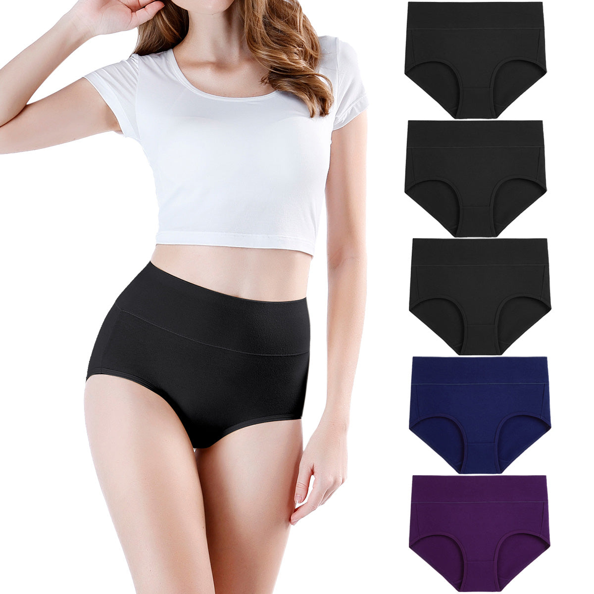 wirarpa Women’s Super High Waisted Cotton Briefs Underwear 5 Pack