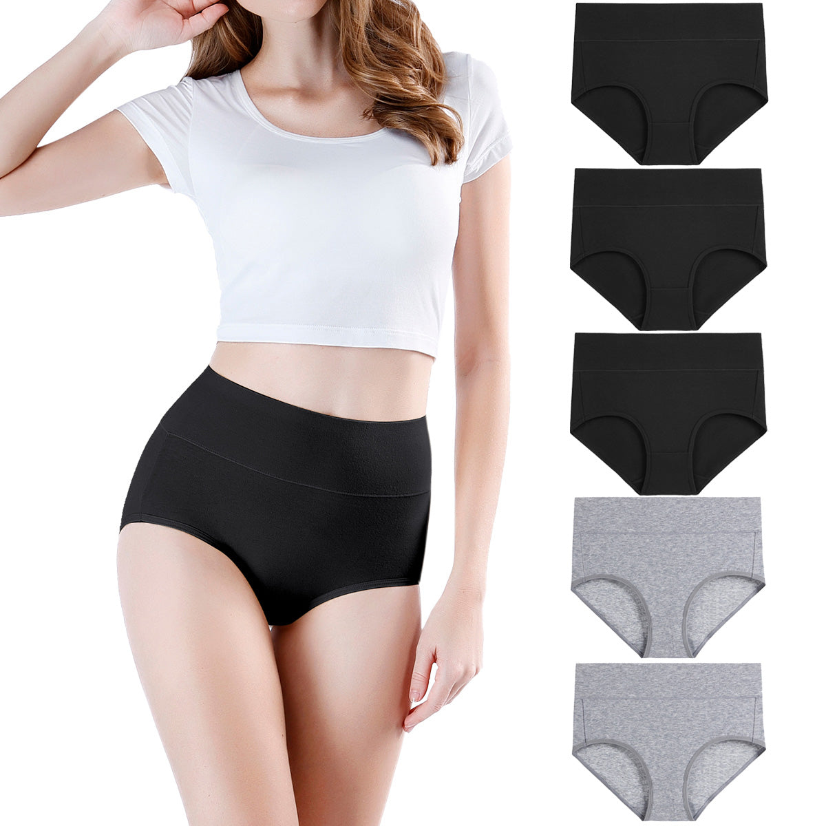 wirarpa Women’s Super High Waisted Cotton Briefs Underwear 5 Pack