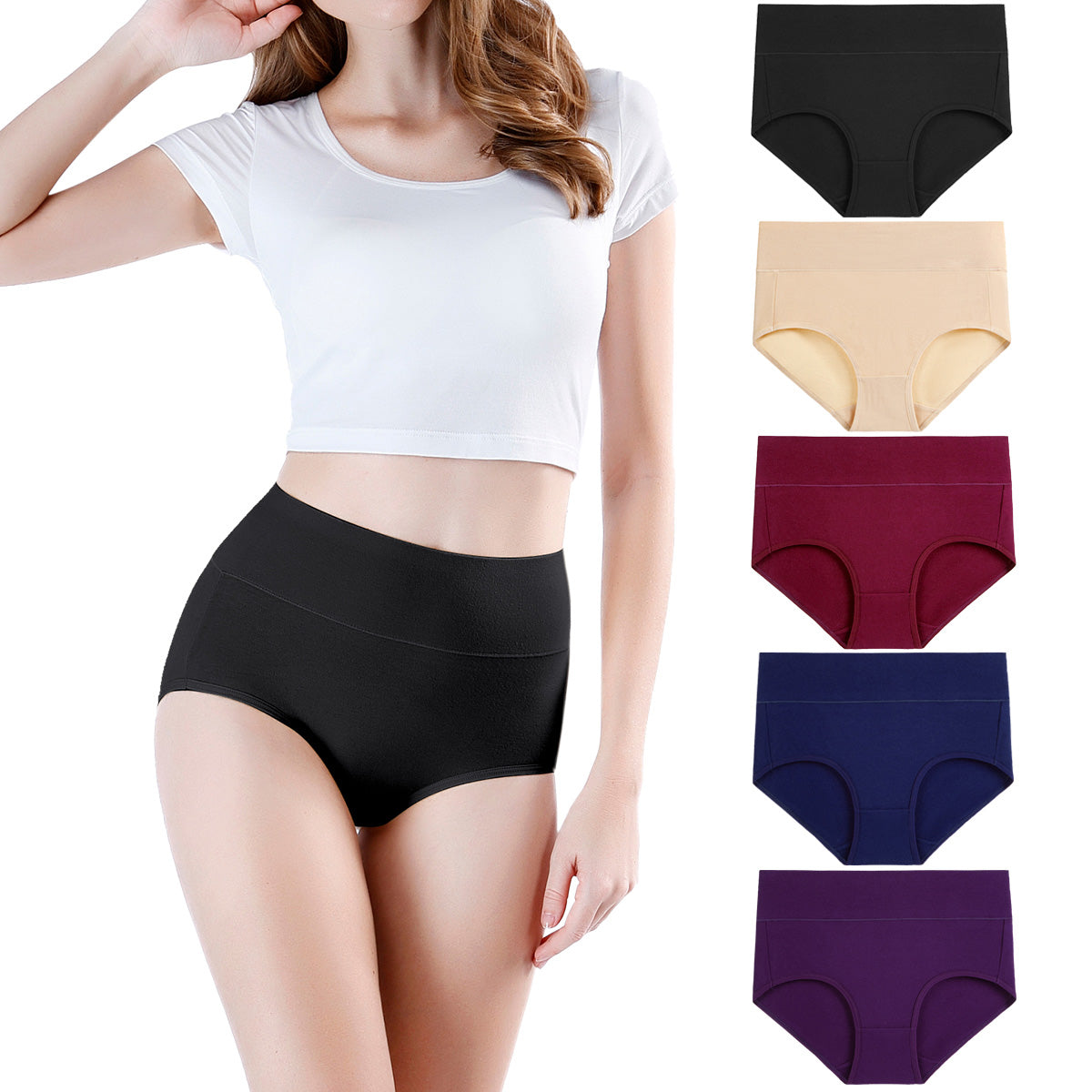 wirarpa Women’s Super High Waisted Cotton Briefs Underwear 5 Pack