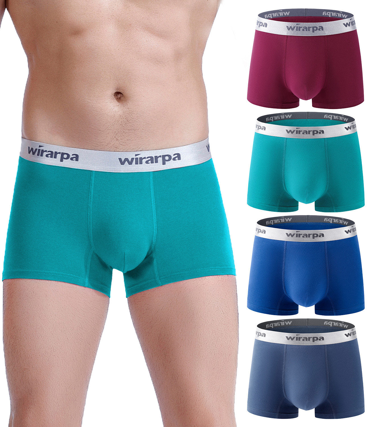 wirarpa Men’s Tagless Cotton Stretch Trunks with Wide Waistband 4 Pack