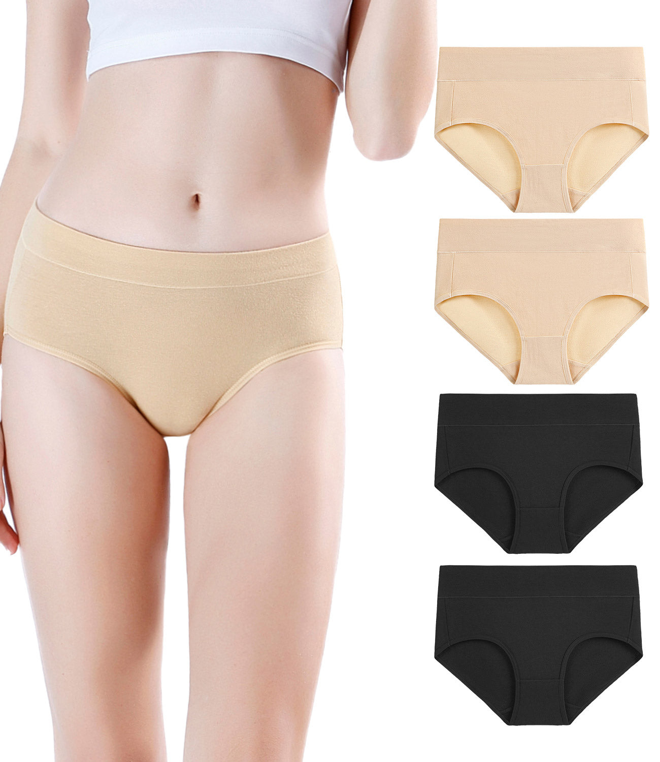 wirarpa Women’s Multicolored Cotton Stretch Mid Rise Briefs 4 Pack