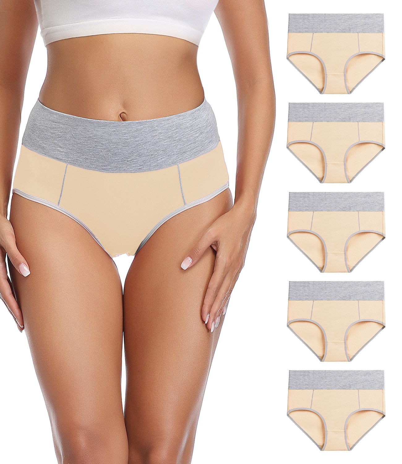 wirarpa Women’s High Waisted Cotton Briefs Underwear 5 Pack