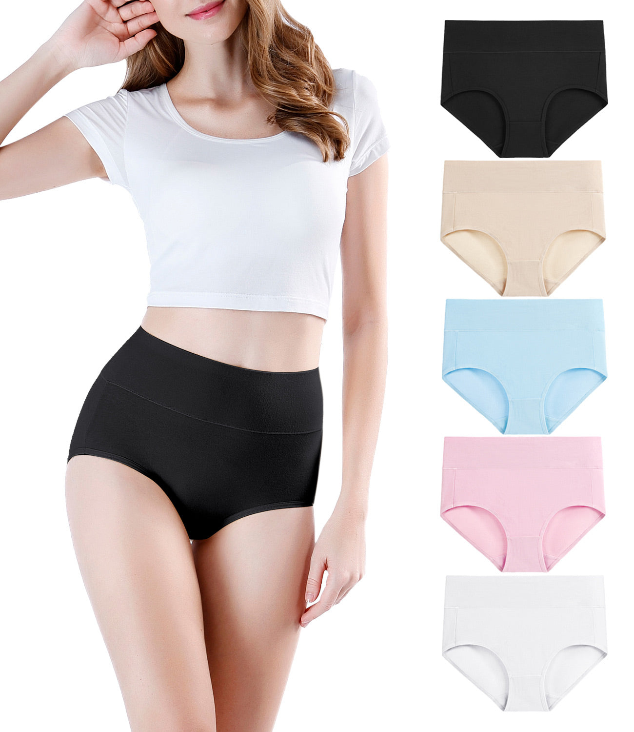 wirarpa Women’s Super High Waisted Cotton Briefs Underwear 5 Pack
