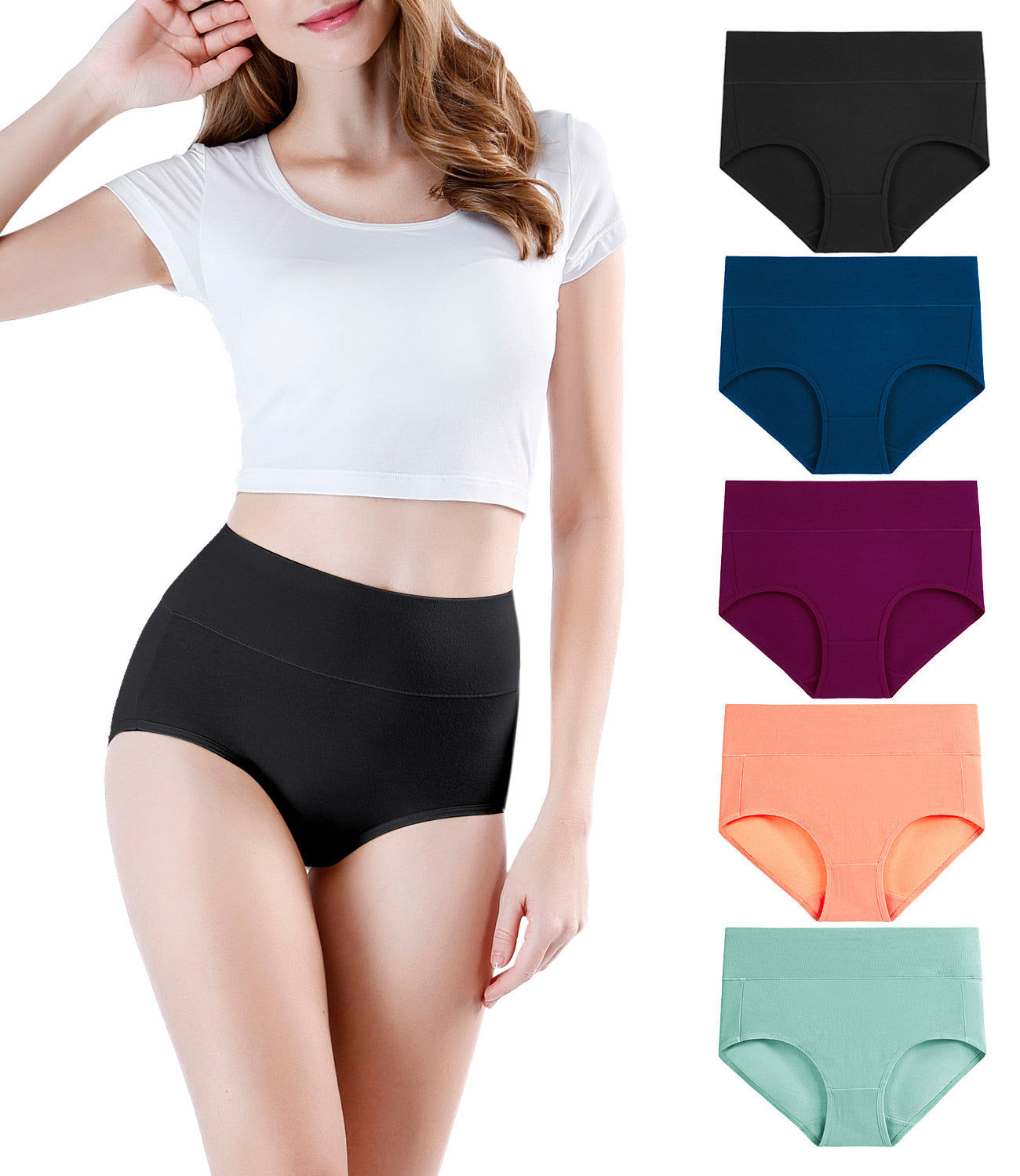 wirarpa Women’s Super High Waisted Cotton Briefs Underwear 5 Pack