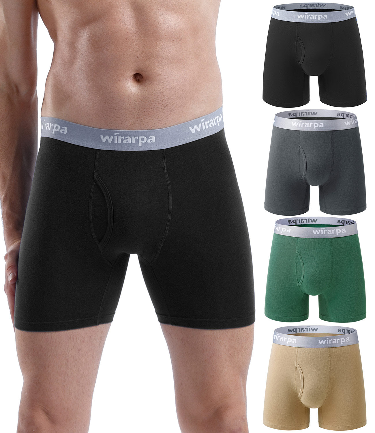 wirarpa Men's Cotton Boxer Briefs Underwear Regular Leg 4 Pack