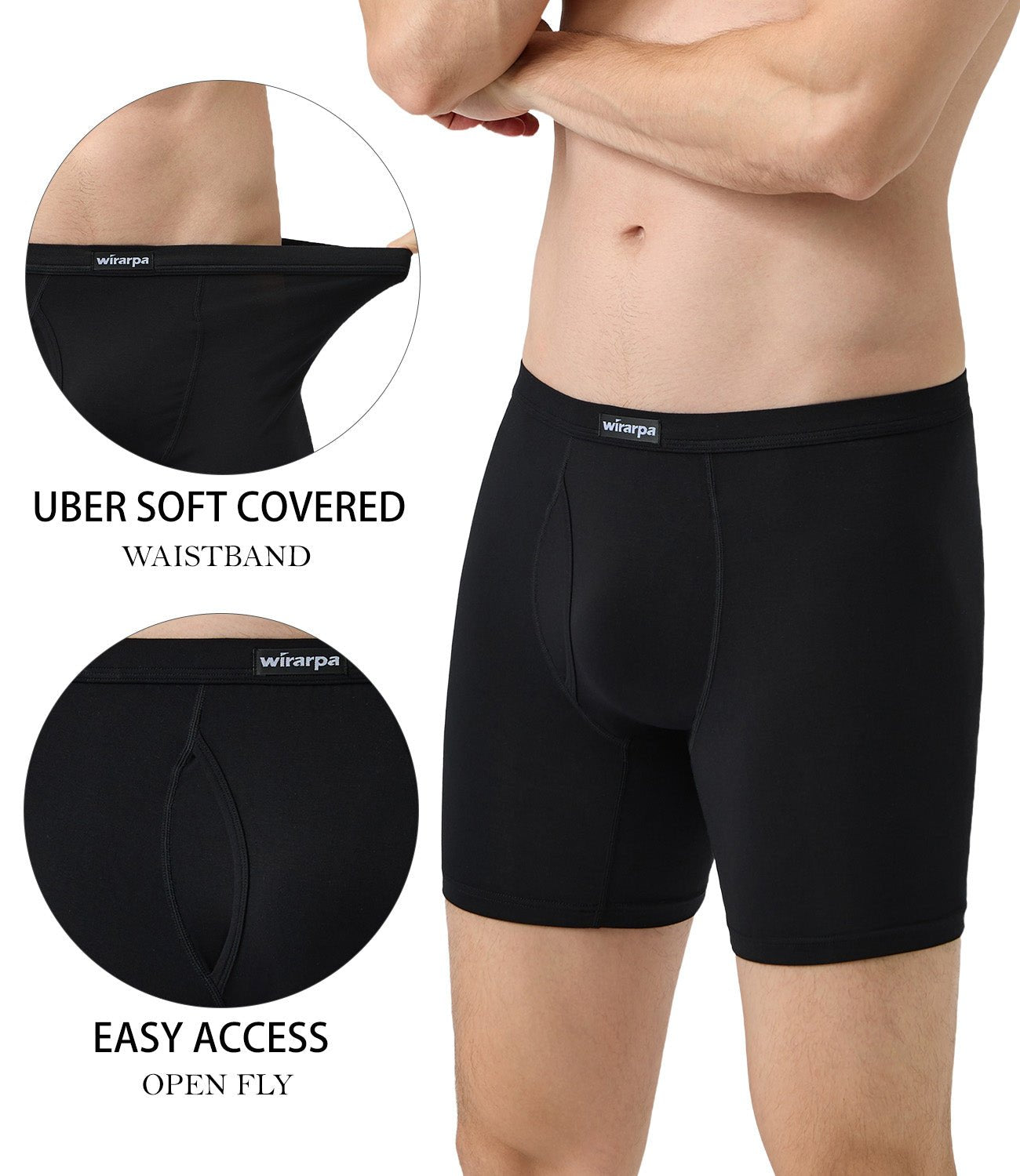 wirarpa Men's Underwear Boxer Briefs Micro Modal Covered Band Underpants with Fly 4 Pack - Wirarpa Apparel, Inc.