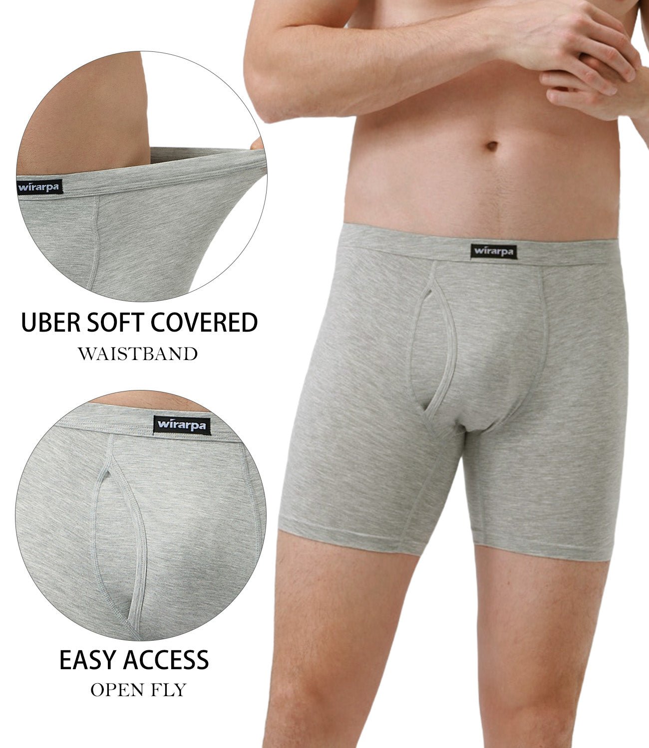 wirarpa Men's Underwear Boxer Briefs Micro Modal Covered Band Underpants with Fly 4 Pack - Wirarpa Apparel, Inc.