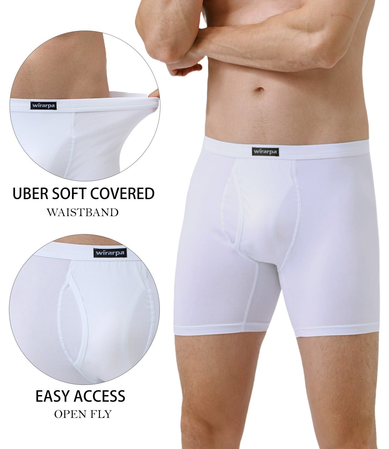 wirarpa Men's Underwear Boxer Briefs Micro Modal Covered Band Underpants with Fly 4 Pack - Wirarpa Apparel, Inc.