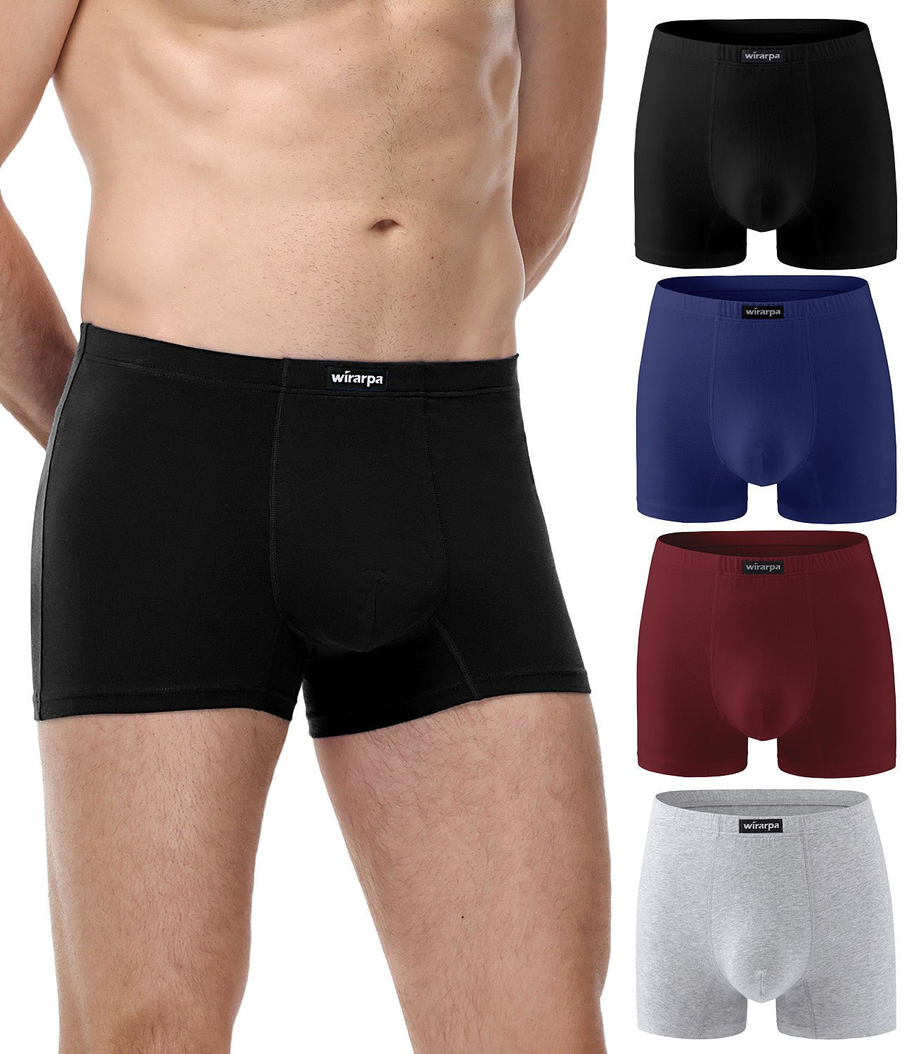 wirarpa Men's Underwear Cotton Boxer Briefs Stretchy Male Trunks Short Leg Underpants No Fly 4 Pack - Wirarpa Apparel, Inc.