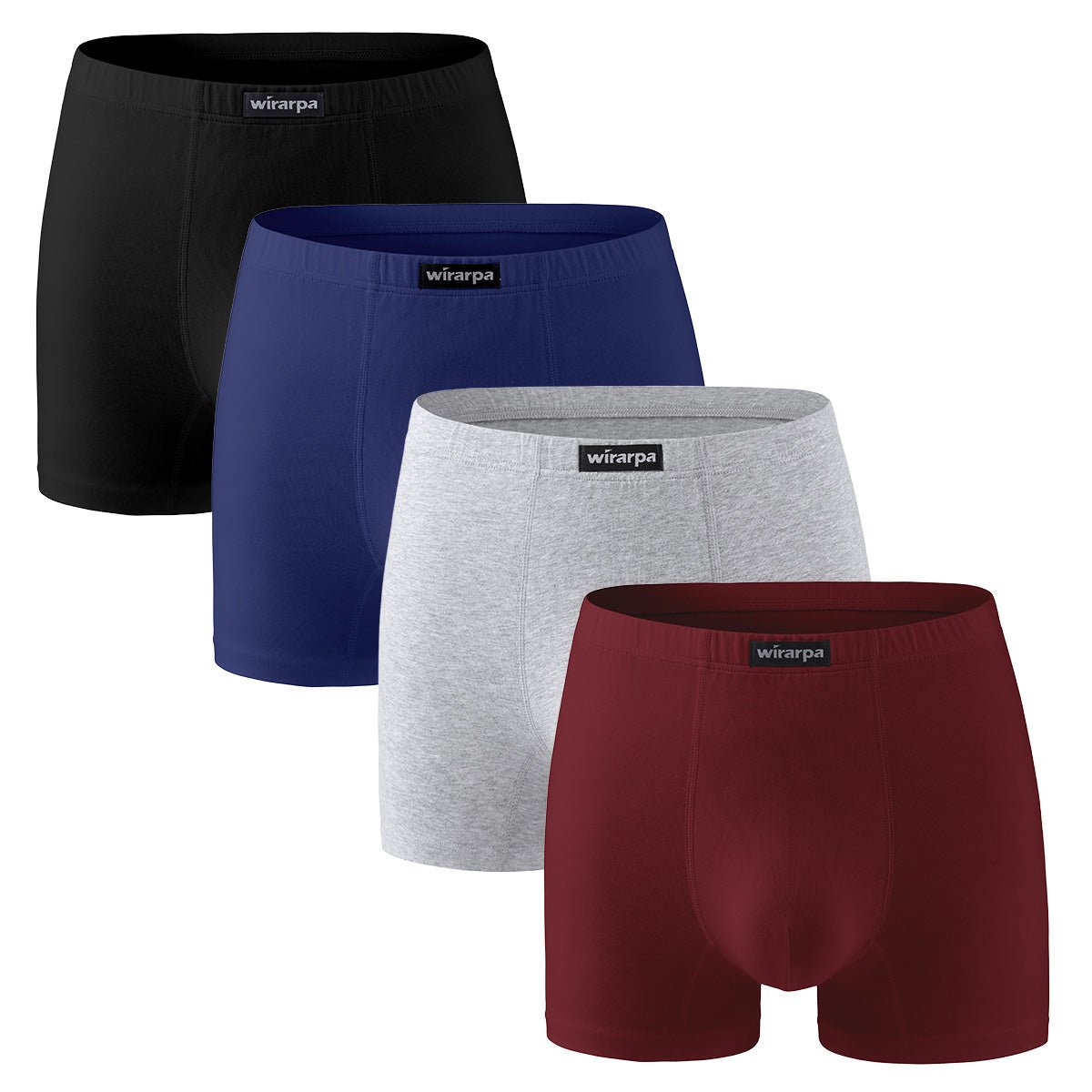 wirarpa Men's Underwear Cotton Boxer Briefs Stretchy Male Trunks Short Leg Underpants No Fly 4 Pack - Wirarpa Apparel, Inc.