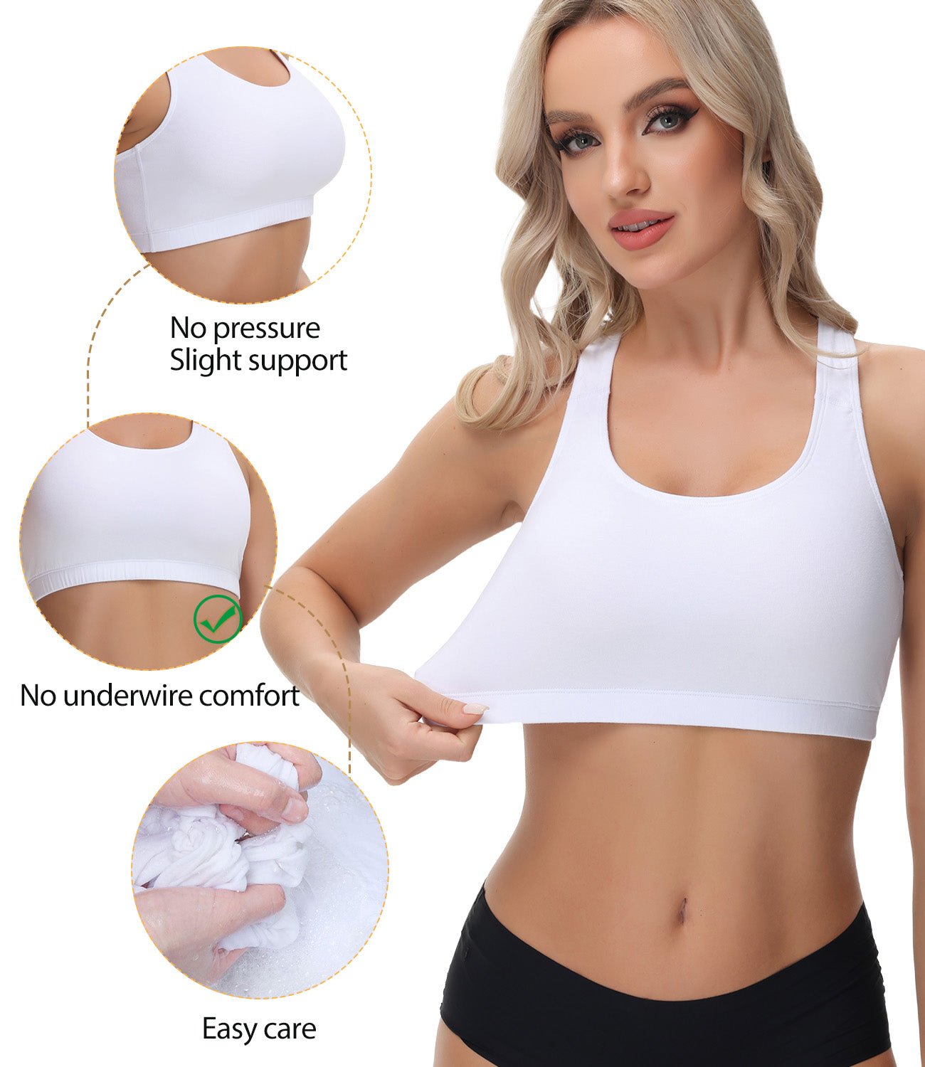 wirarpa Women's Bralette Cotton Racerback T - Back Bralettes Crop Top No Padding Light Support 3 Pack - Wirarpa Apparel, Inc.