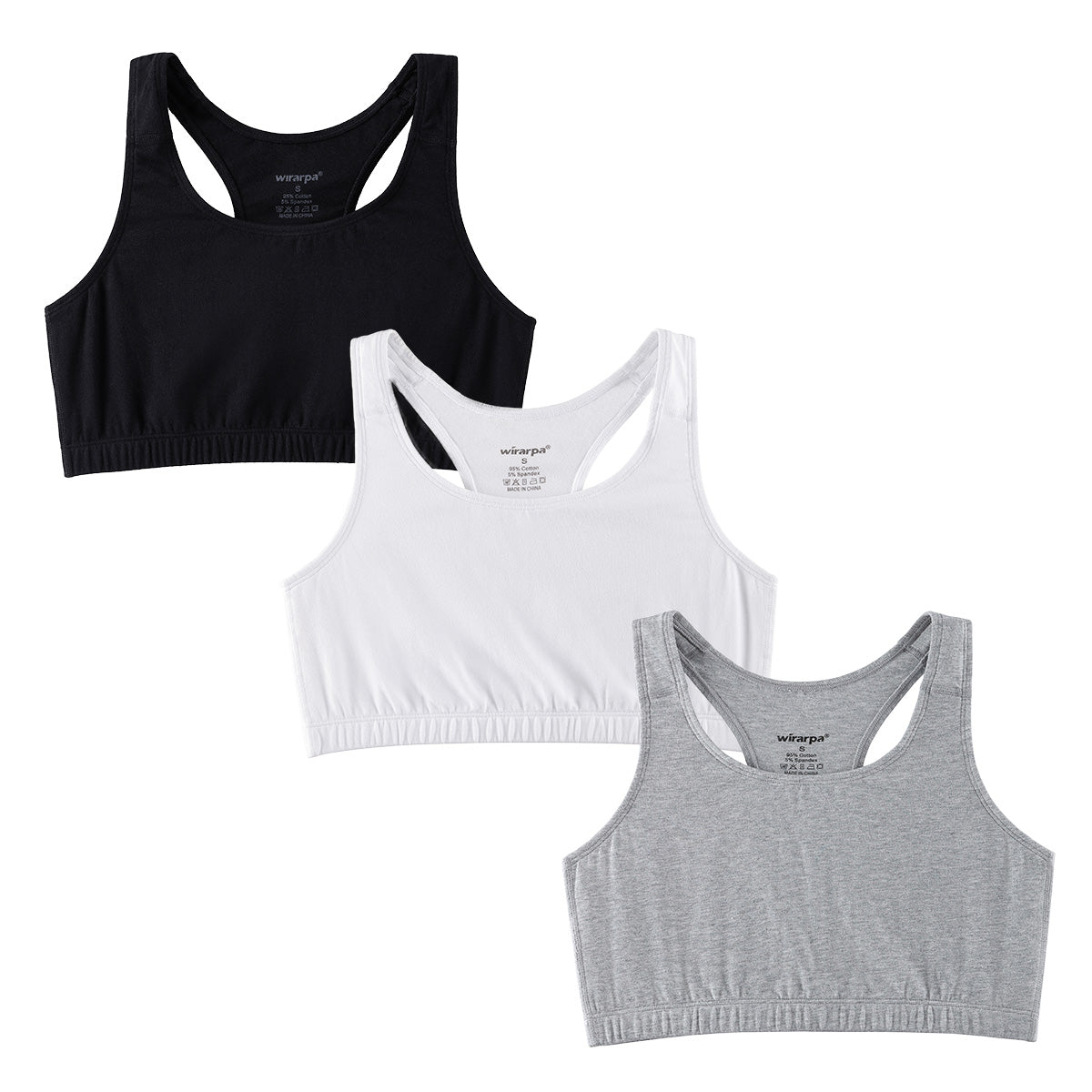 wirarpa Women's Bralette Cotton Racerback T - Back Bralettes Crop Top No Padding Light Support 3 Pack - Wirarpa Apparel, Inc.