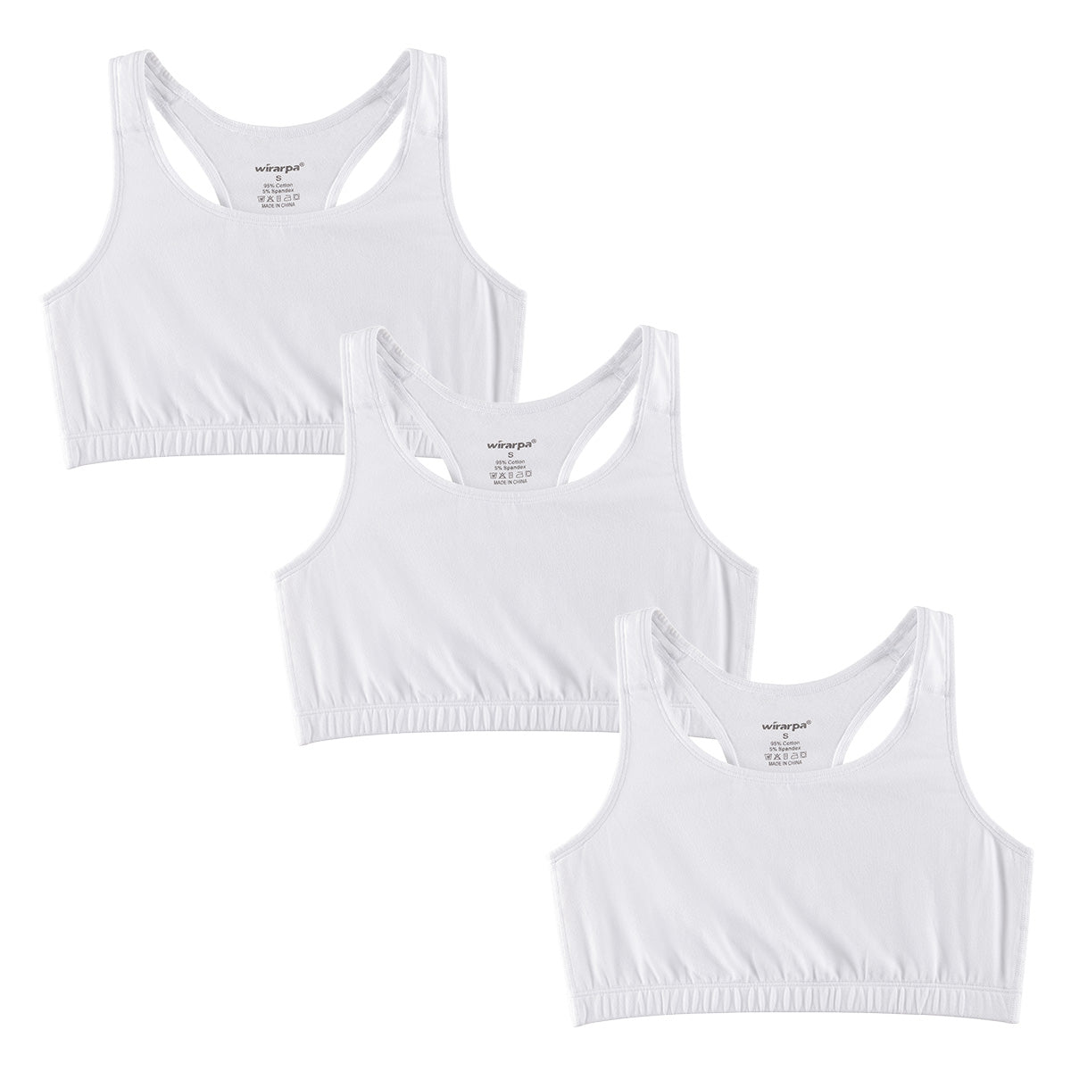 wirarpa Women's Bralette Cotton Racerback T - Back Bralettes Crop Top No Padding Light Support 3 Pack - Wirarpa Apparel, Inc.