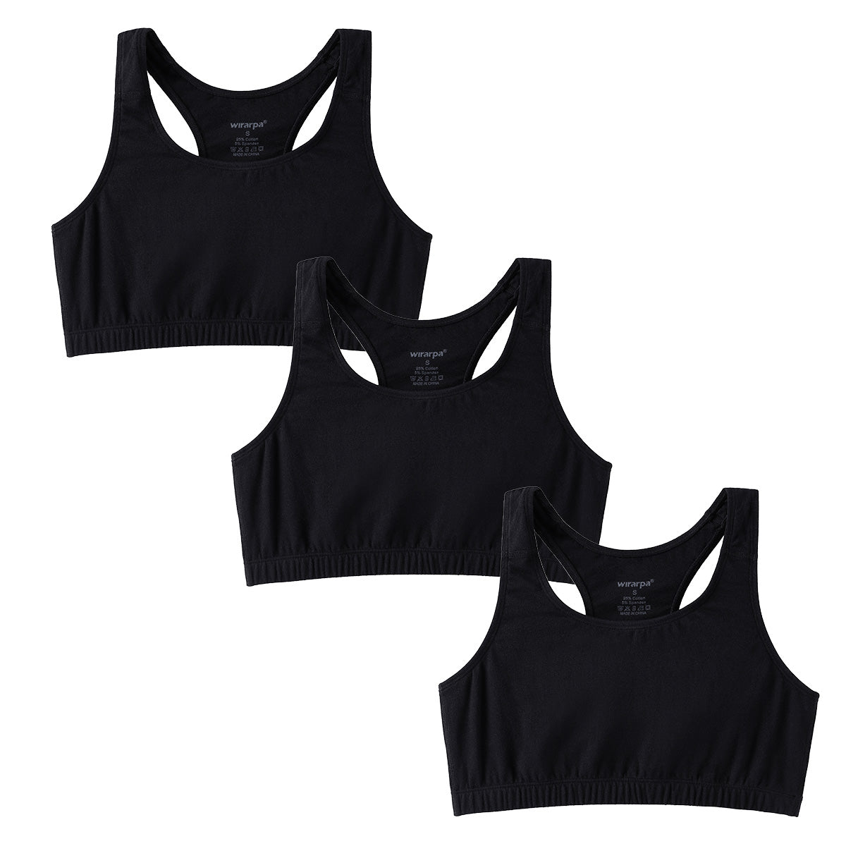 wirarpa Women's Bralette Cotton Racerback T - Back Bralettes Crop Top No Padding Light Support 3 Pack - Wirarpa Apparel, Inc.