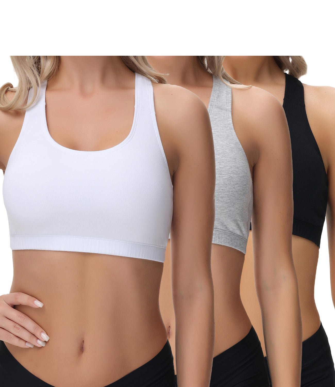 wirarpa Women's Bralette Cotton Racerback T - Back Bralettes Crop Top No Padding Light Support 3 Pack - Wirarpa Apparel, Inc.