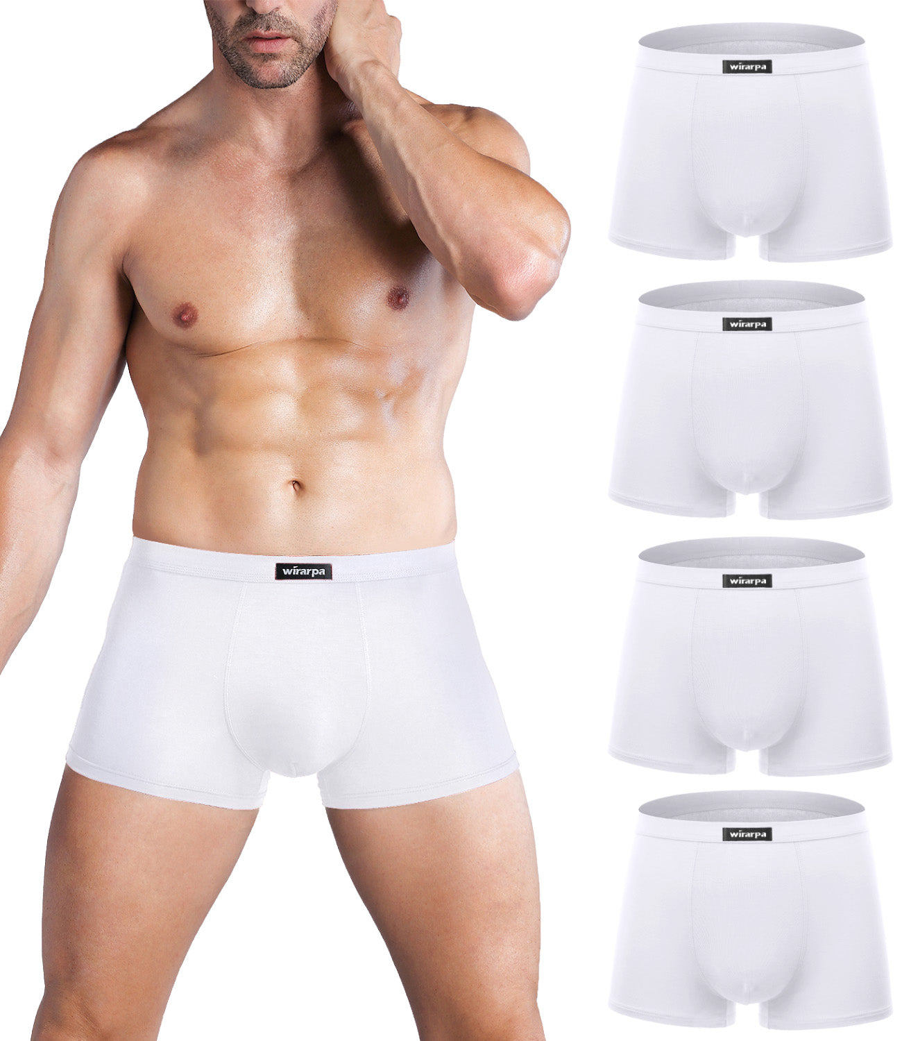 wirarpa Men’s Breathable Viscose Trunk Underwear Solid 4 Pack