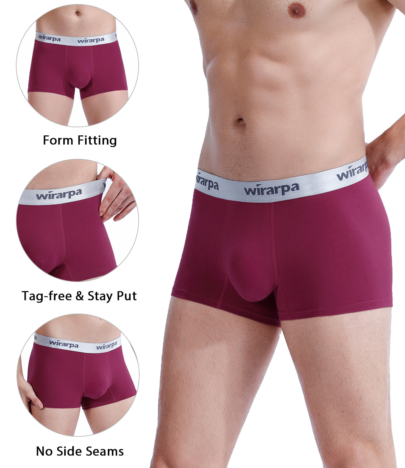 wirarpa Men's Tagless Cotton Stretch Trunks with Wide Waistband 4 Pack –  Wirarpa Apparel, Inc.