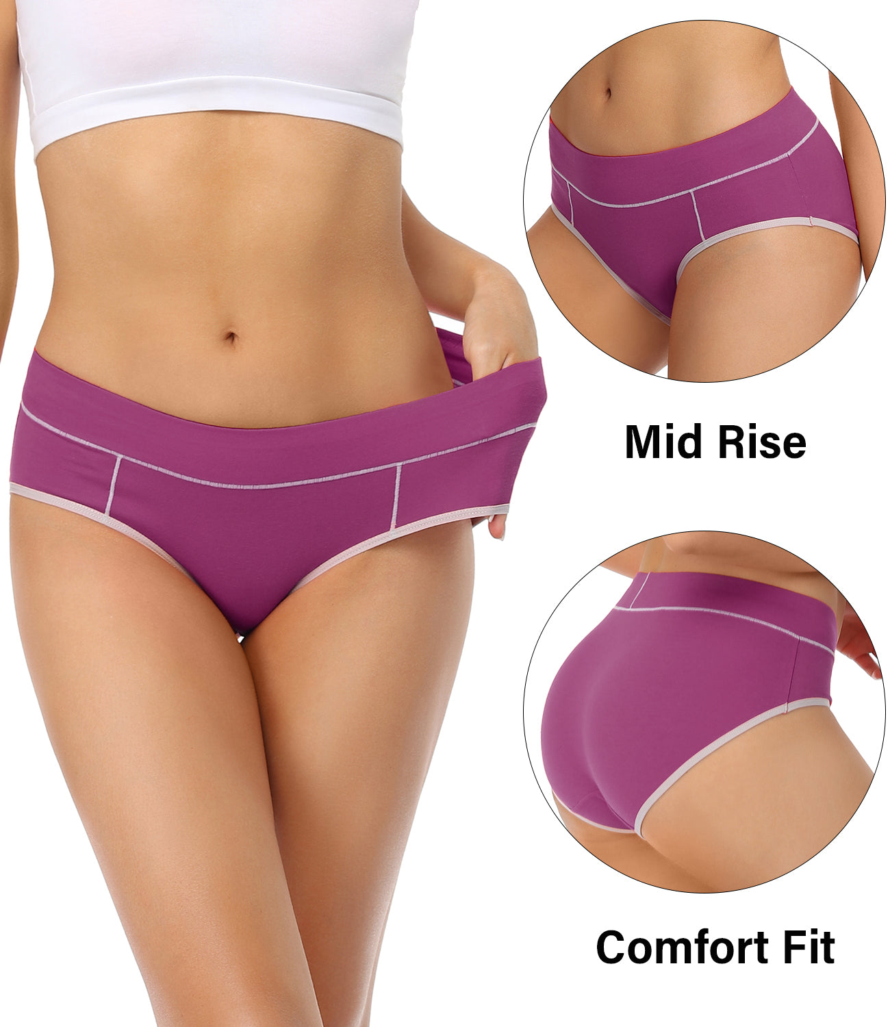 wirarpa Women's Cotton Underwear Mid Low Rise Full Briefs Breathable Ladies  Regular Plus Size Panties 5 Pack