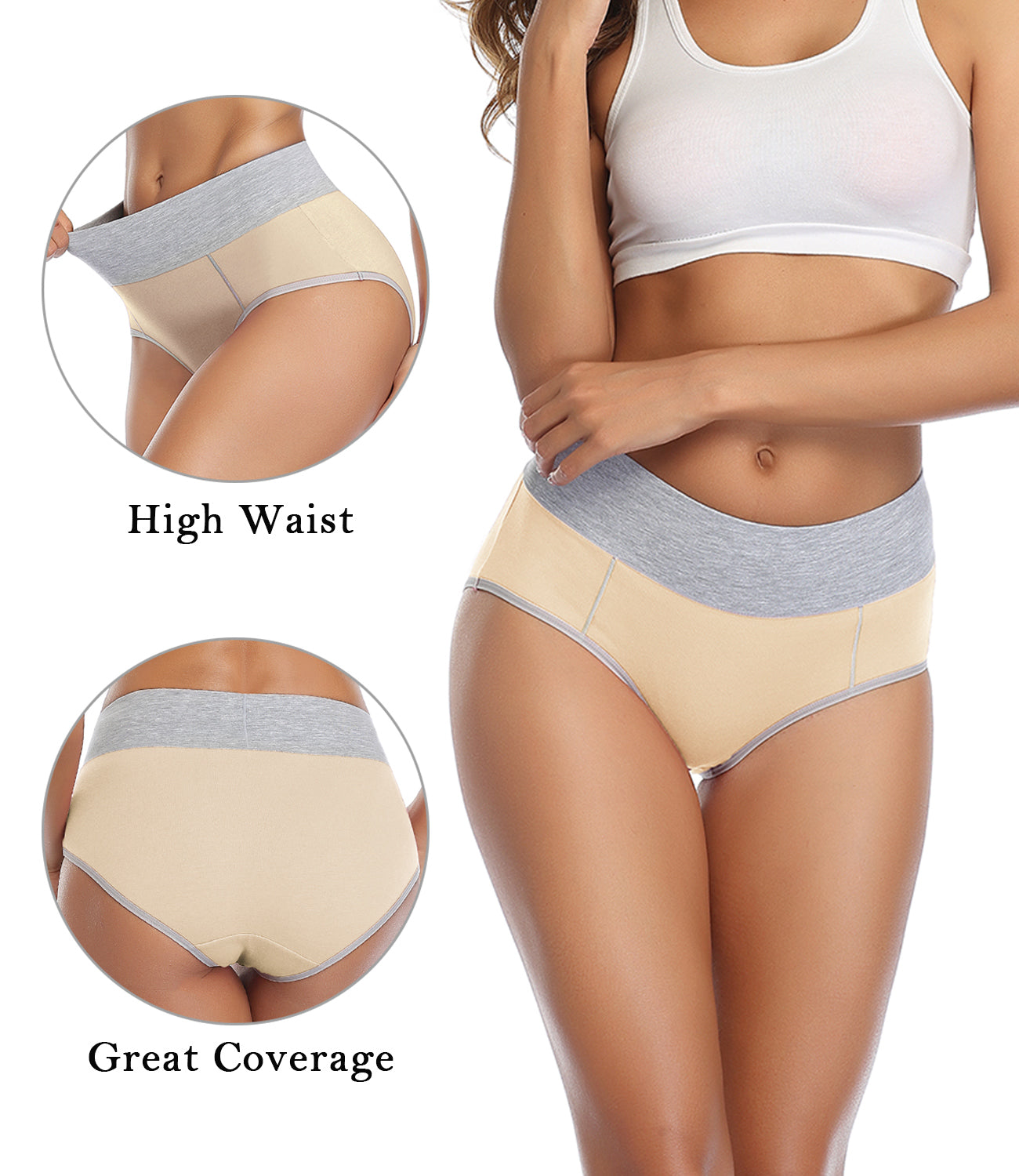 wirarpa Women's High Waisted Cotton Briefs Underwear 5 Pack