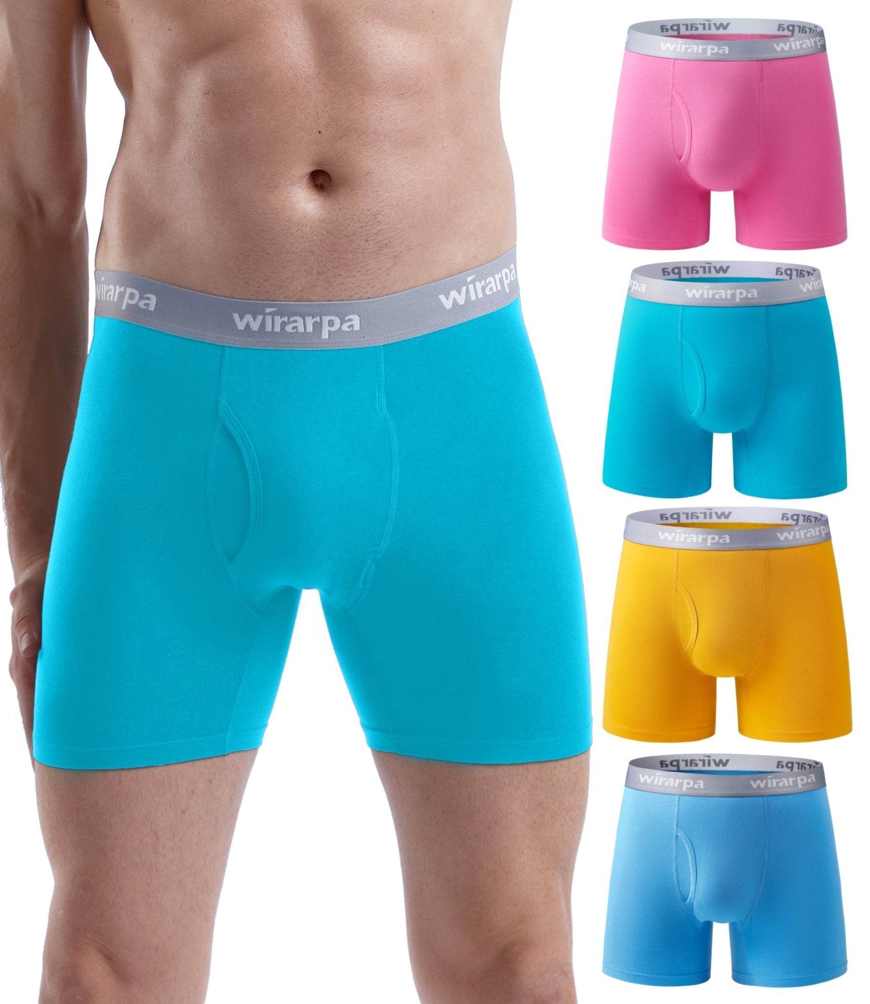 wirarpa Men's Cotton Boxer Briefs Underwear Regular Leg 4 Pack