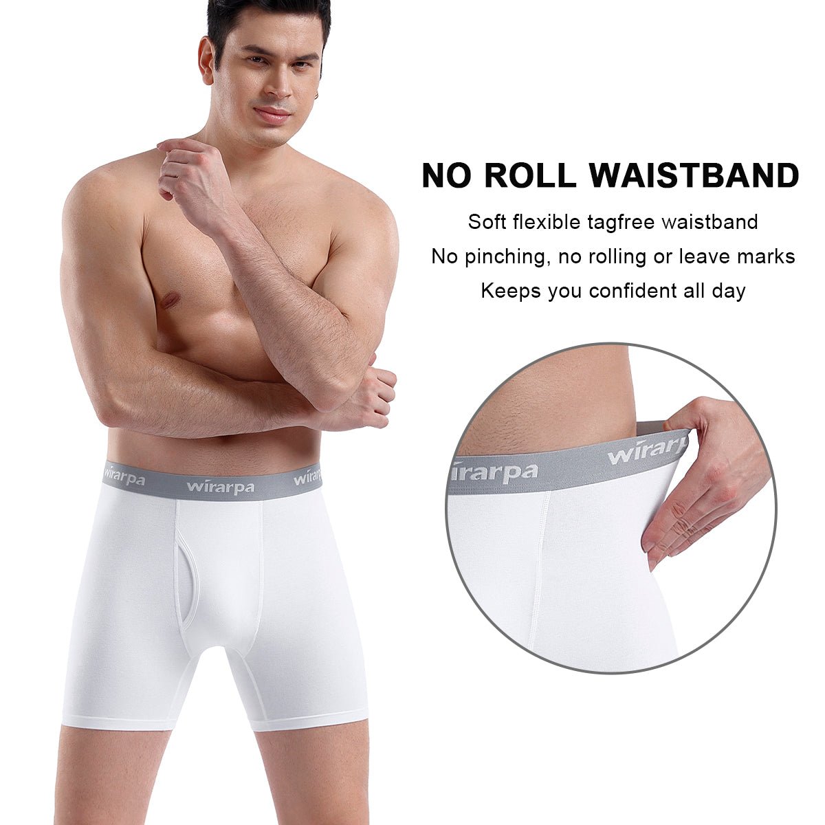 wirarpa Men's Cotton Trunks Soft Stretch Wide Waistband Underwear 4 Pack