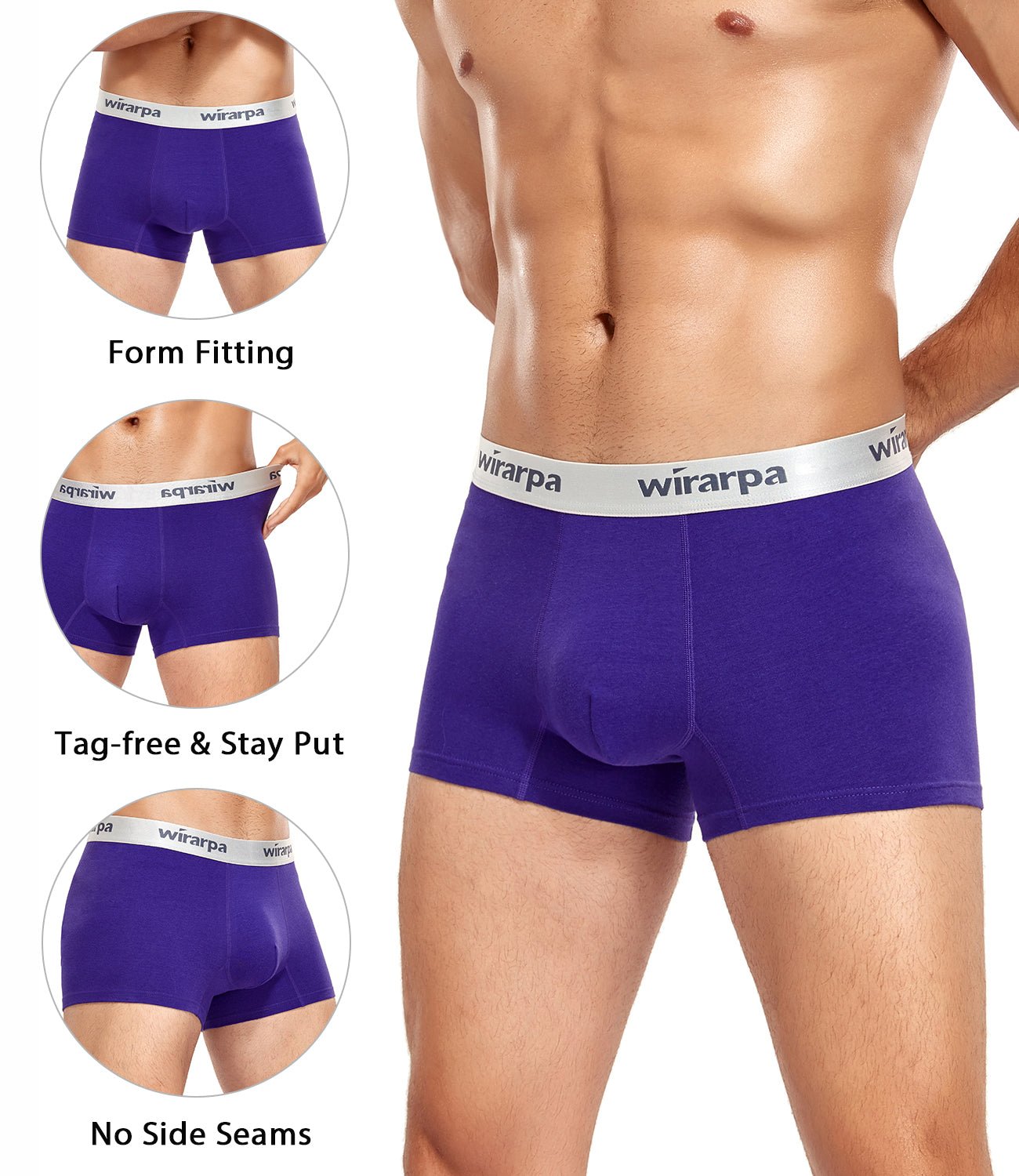 wirarpa Men’s Tagless Cotton Stretch Trunks with Wide Waistband 4 Pack