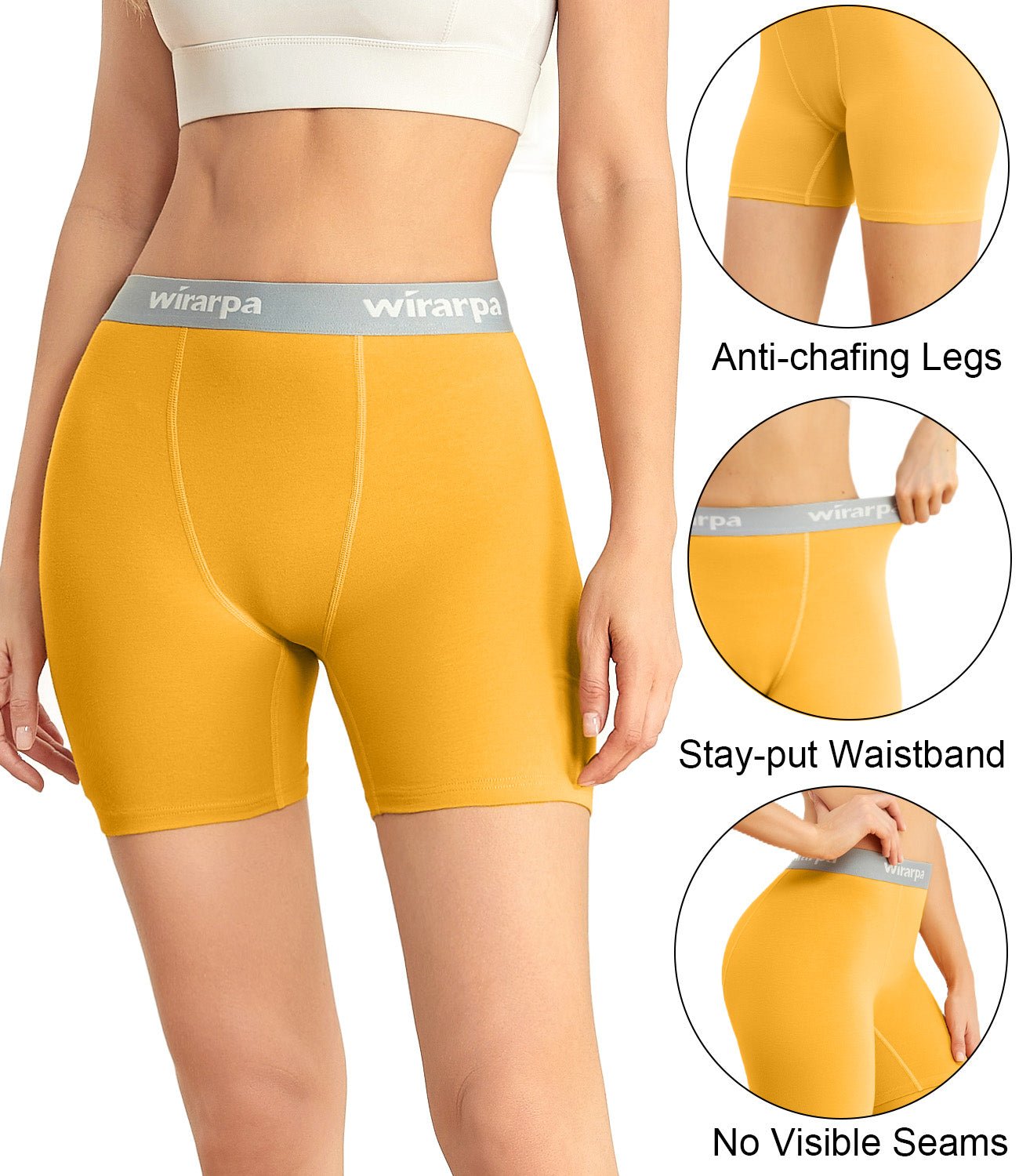 Wirarpa Lot De 4 Boxer Femme Shorty Coton - Culotte Shorty Taille Haute Avec Entrejambe Large
