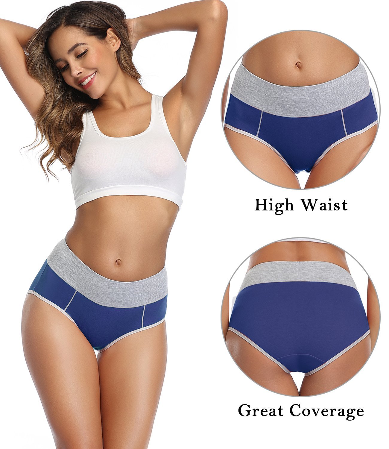  Wirarpa Womens Cotton Underwear High Waist Briefs Ladies  Soft Panties Full Coverage Underpants 5 Pack X-Large