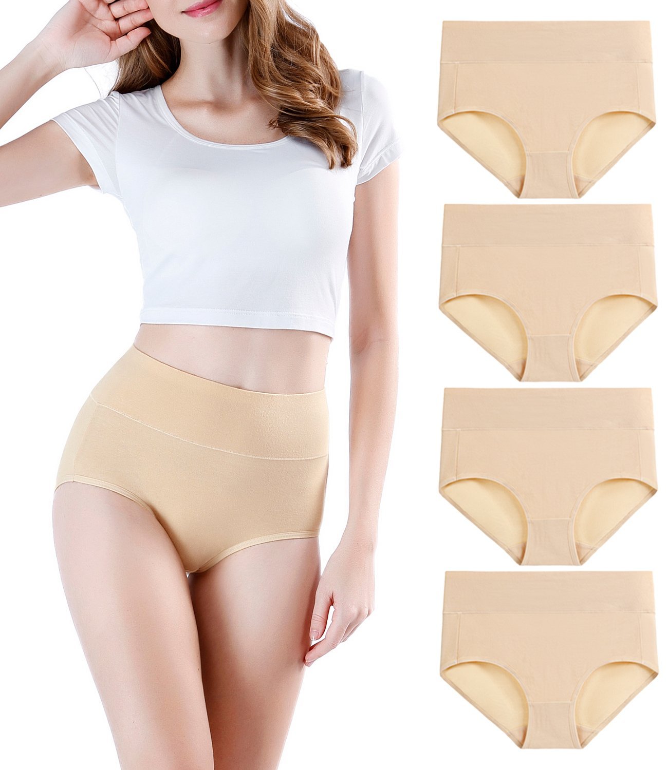 wirarpa Women's Super High Waisted Briefs Underwear Cotton Full Coverage  Panties for Women 4 Pack Beige Small : : Clothing, Shoes &  Accessories