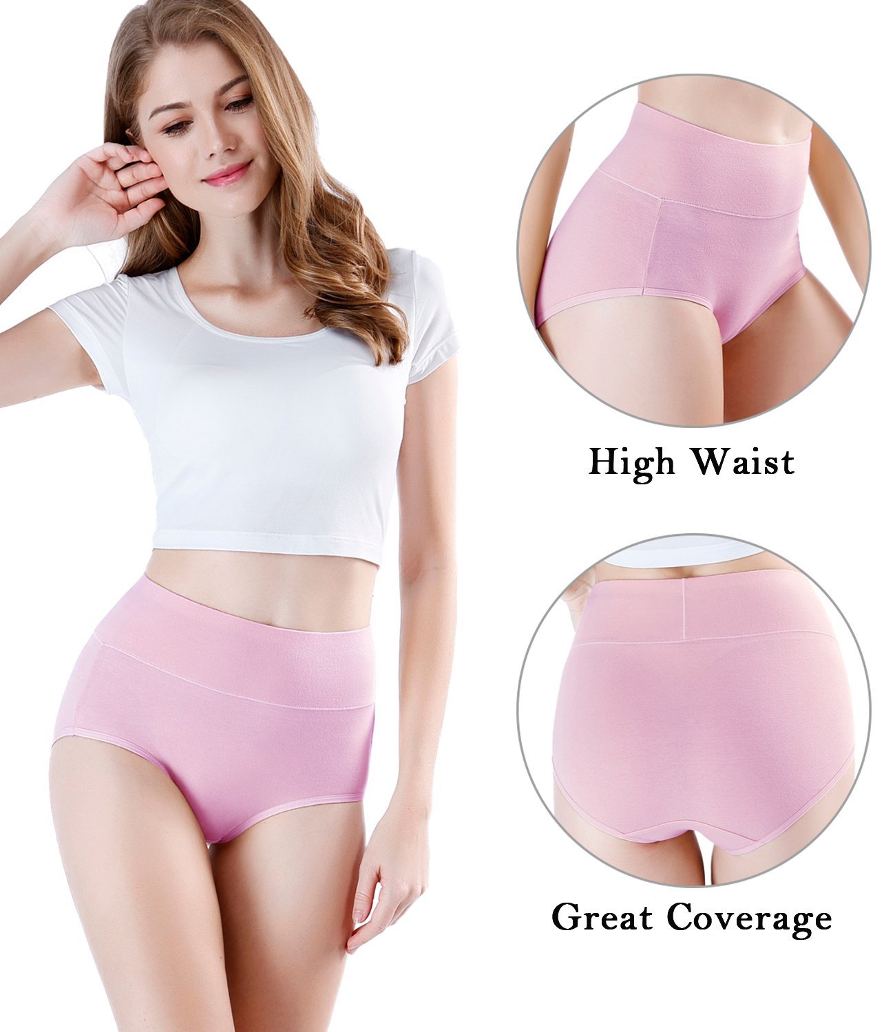 wirarpa Women’s High Waist Full Coverage Cotton Underwear 4 Pack