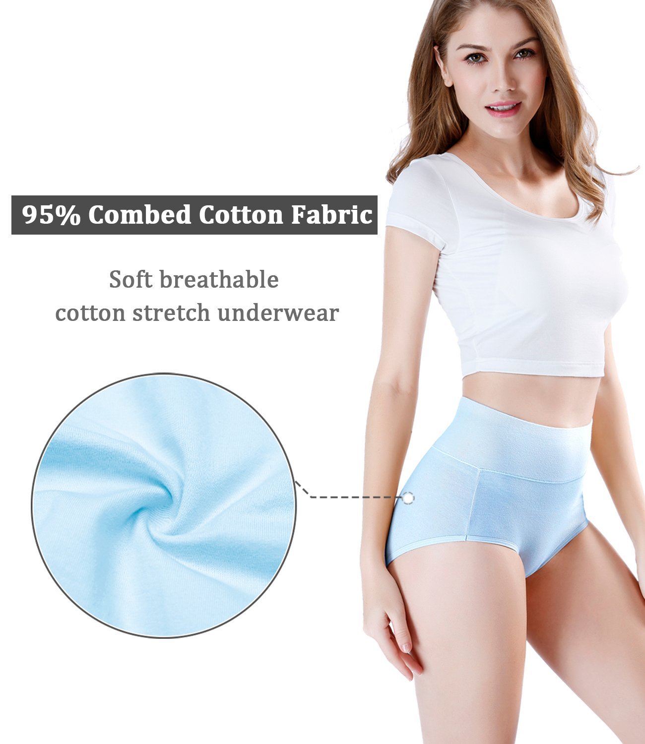 Molasus 5pcs Women's Soft Cotton Underwear Briefs High Waisted