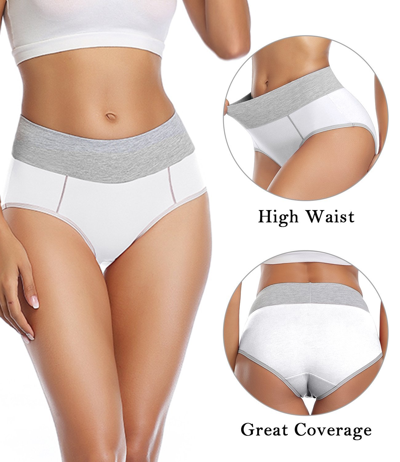 wirarpa Women's High Waisted Cotton Briefs Underwear 5 Pack