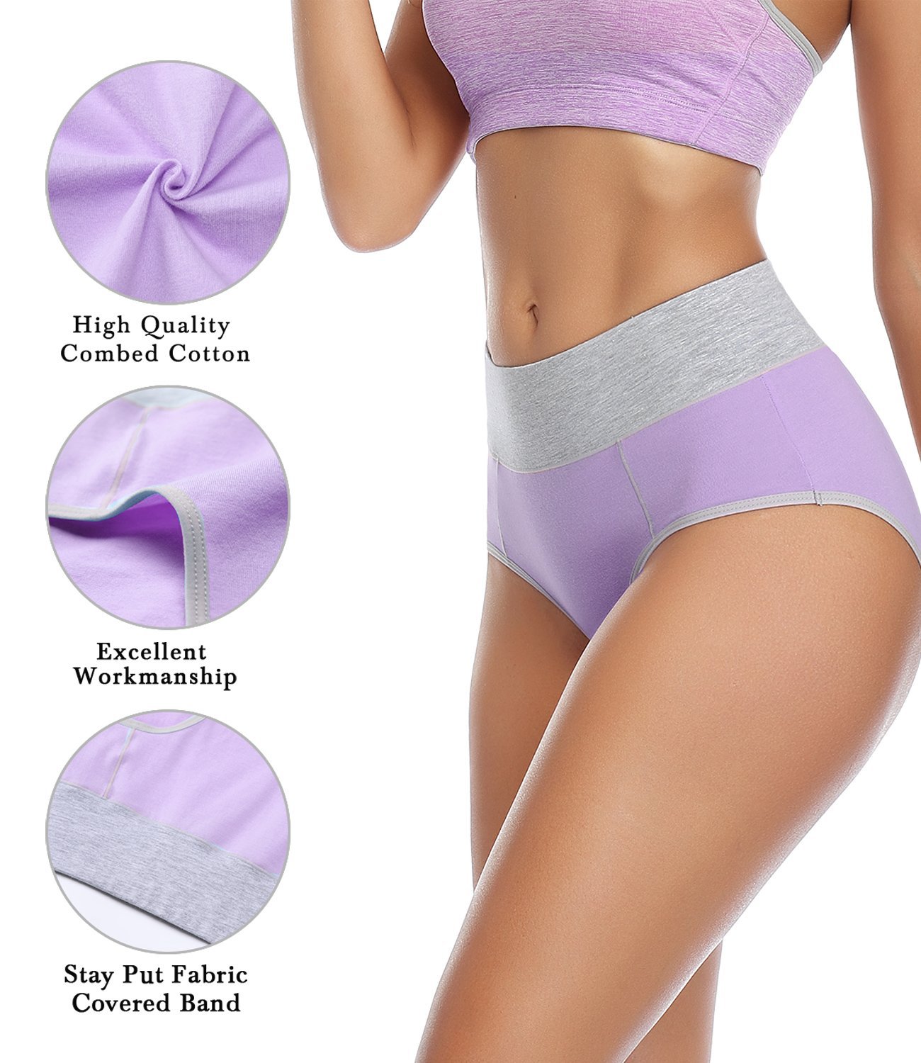 wirarpa Women's High Waisted Cotton Briefs Underwear Ladies Comfortable  Panties 5 Pack (Regular & Plus Size)