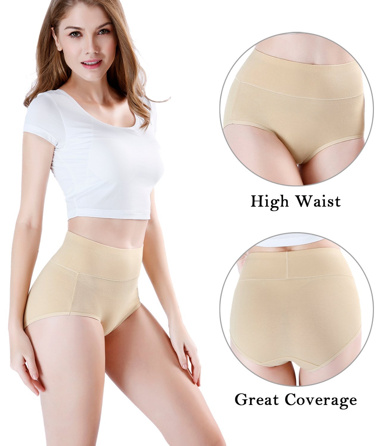 YaShaer Women's Cotton Underwear High Waist Stretch Briefs Soft Underpants  Ladies Full Coverage Panties 5 Pack at  Women's Clothing store