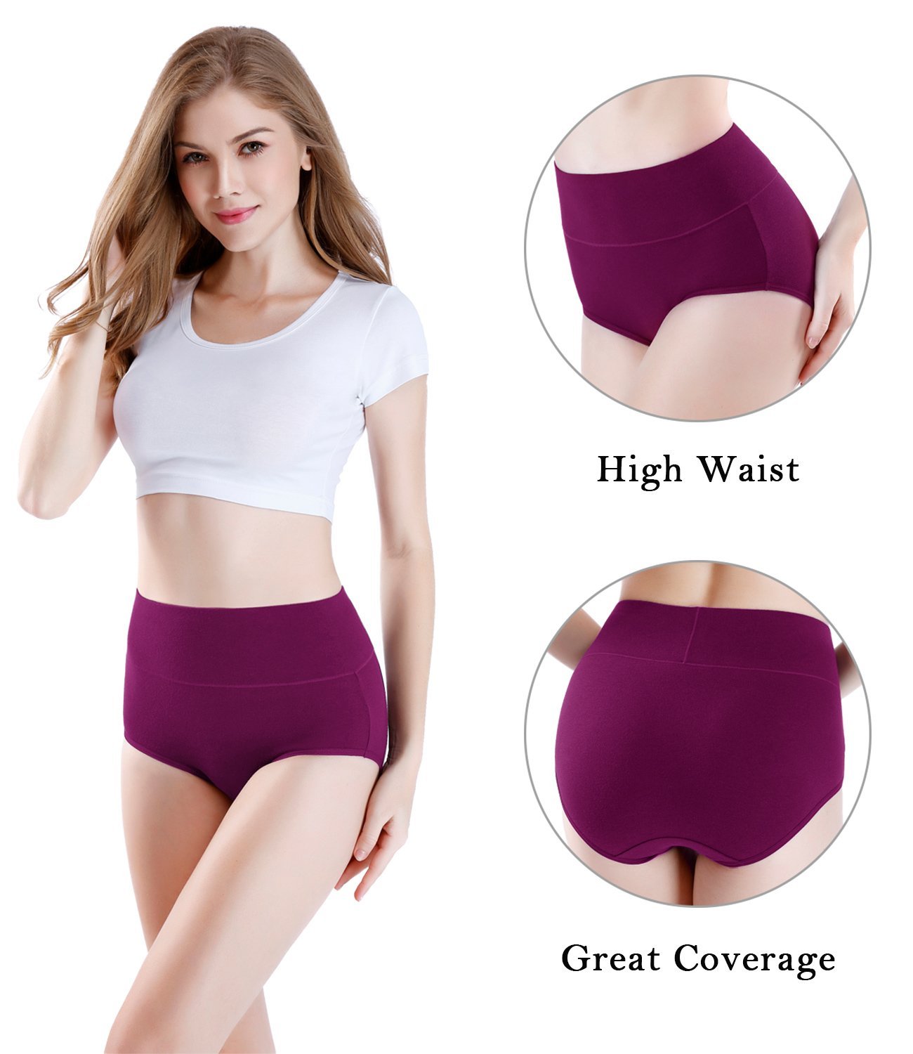 wirarpa Women’s Super High Waisted Cotton Briefs Underwear 5 Pack