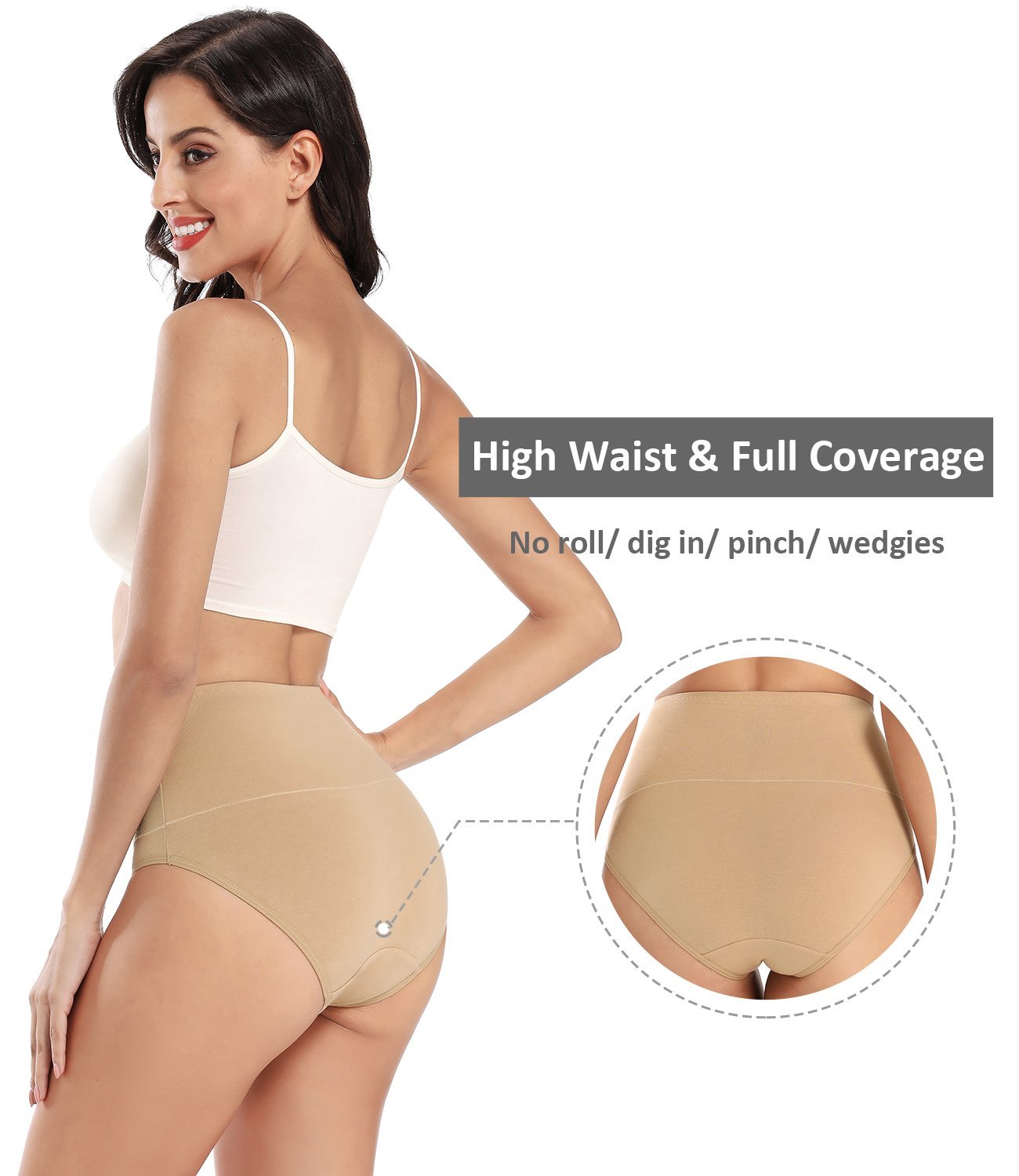 Women's High Waisted Cotton Briefs Underwear Ladies Comfortable