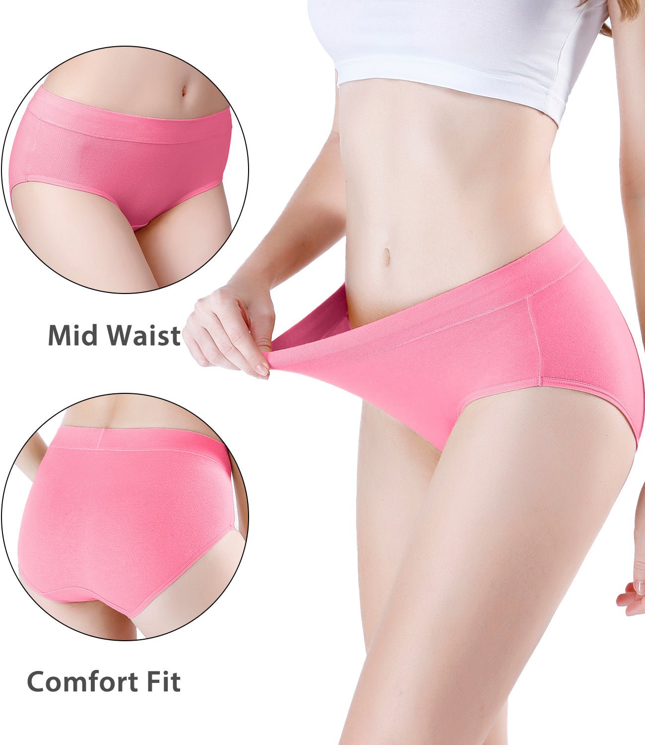 wirarpa Women's High Waisted Soft 100 Cotton Underwear Panties Ladies Latex  Free High Cut French Briefs 4 Pack Size 7